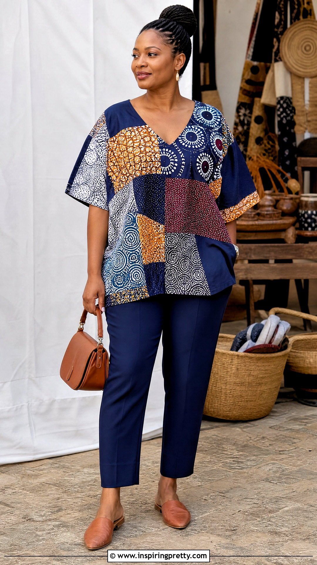 Patchwork Bubu Top With Neutral Pants - 50 bubu top style ideas