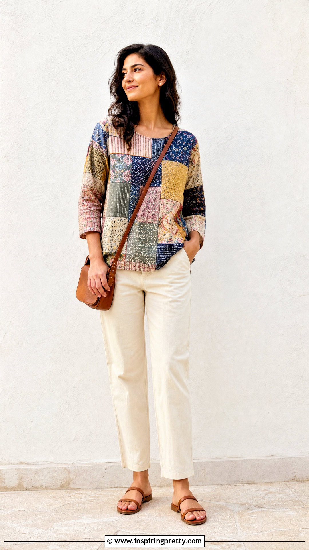 Patchwork Cotton Top With Neutral Pants - 50 cotton tops designs