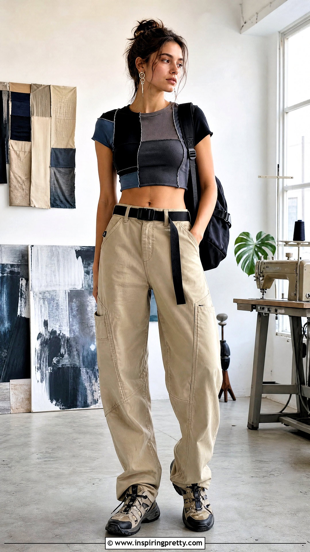 Patchwork Crop Top And Carpenter Pants Outfit - 20 subversive diy top outfit ideas