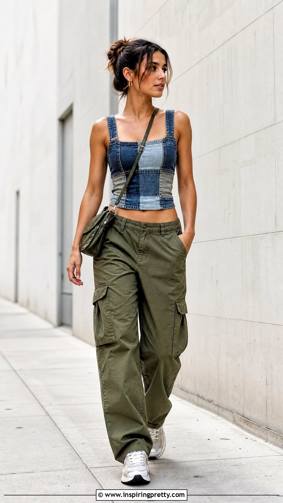 Patchwork Denim Top With Cargo Pants - 50 jean tops for women