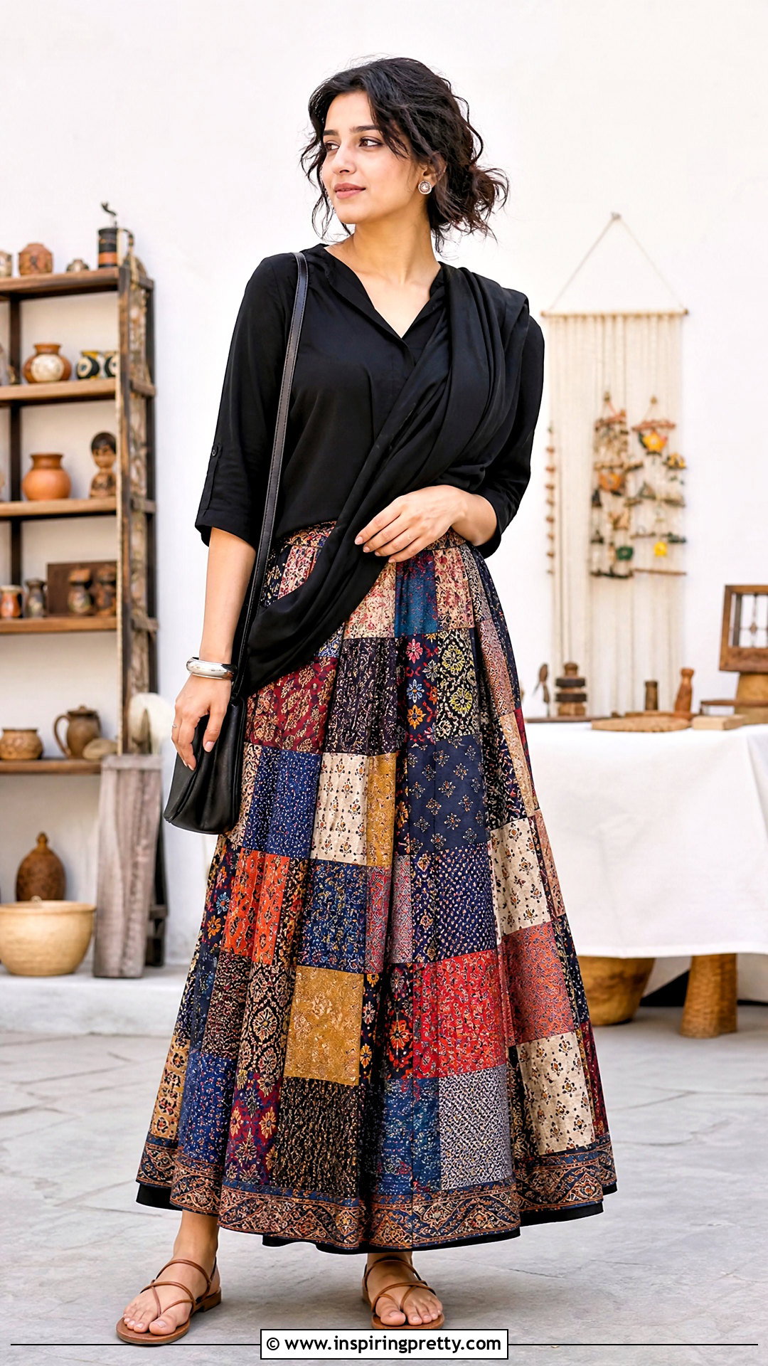 Patchwork Skirt And Solid Cotton Top Outfit - 50 traditional skirt and top outfit ideas