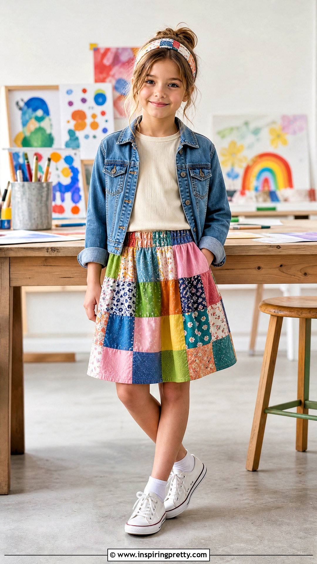 Patchwork Skirt With Plain Cotton Top - 50 kids skirt top designs