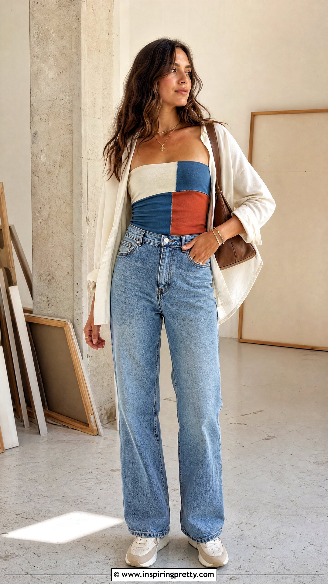 Patchwork T Shirt Tube Top With Relaxed Jeans - 20 tube top out of tshirt diy outfit ideas
