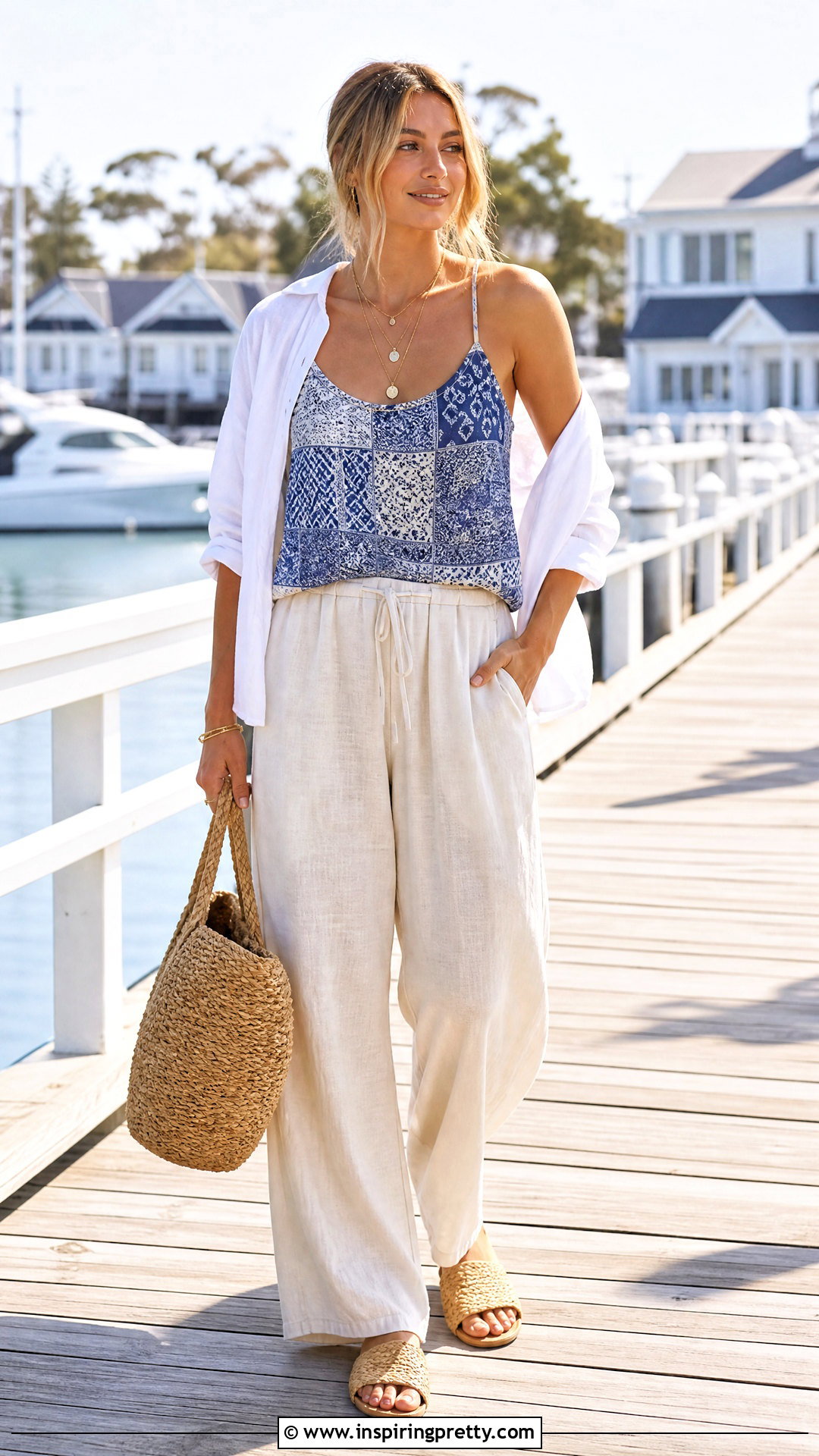 Patchwork Tank Top With a Coastal Linen Outfit - 50 patchwork tank top outfit ideas