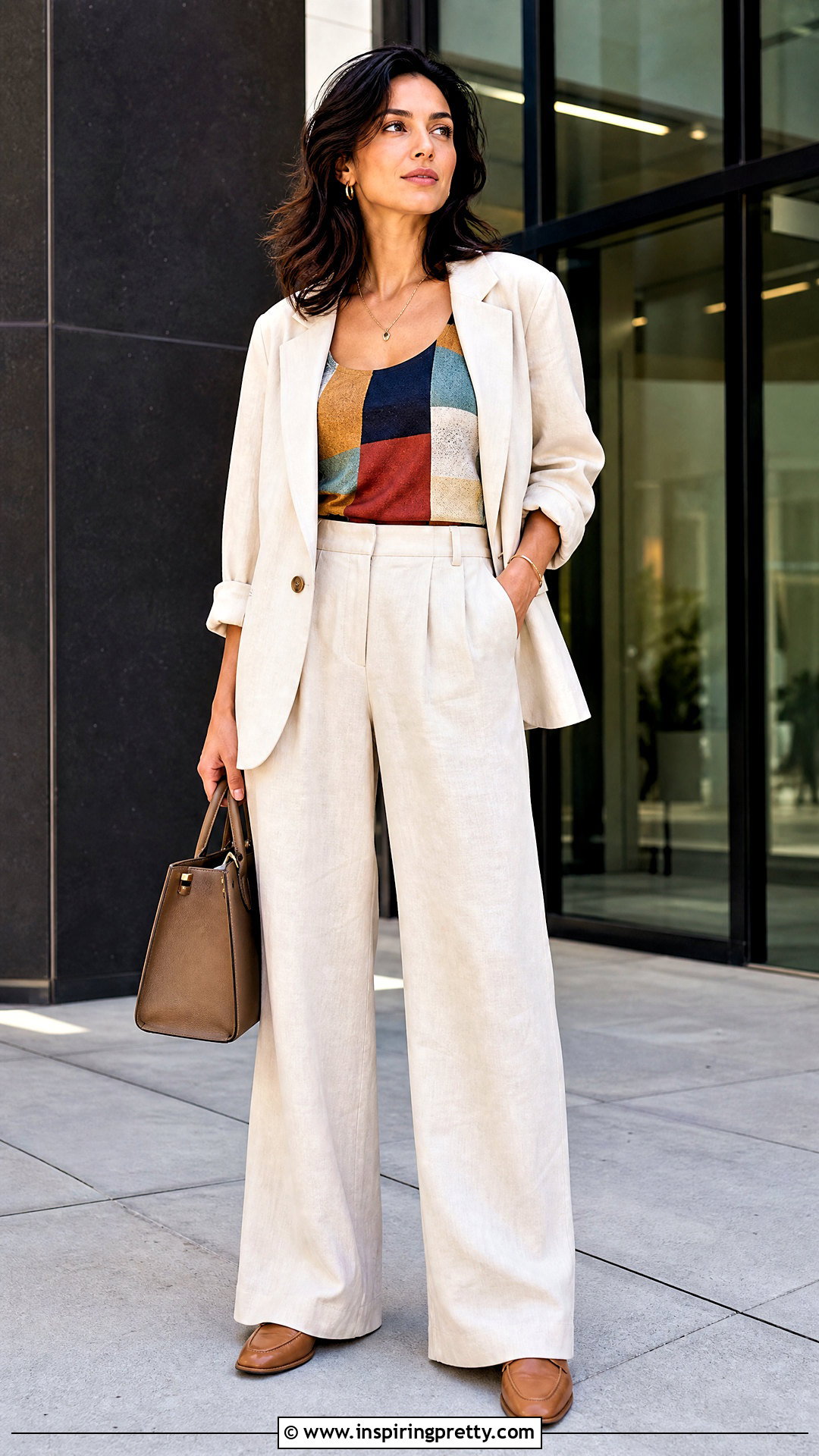 Patchwork Tank Top With a Linen Blazer - 50 patchwork tank top outfit ideas