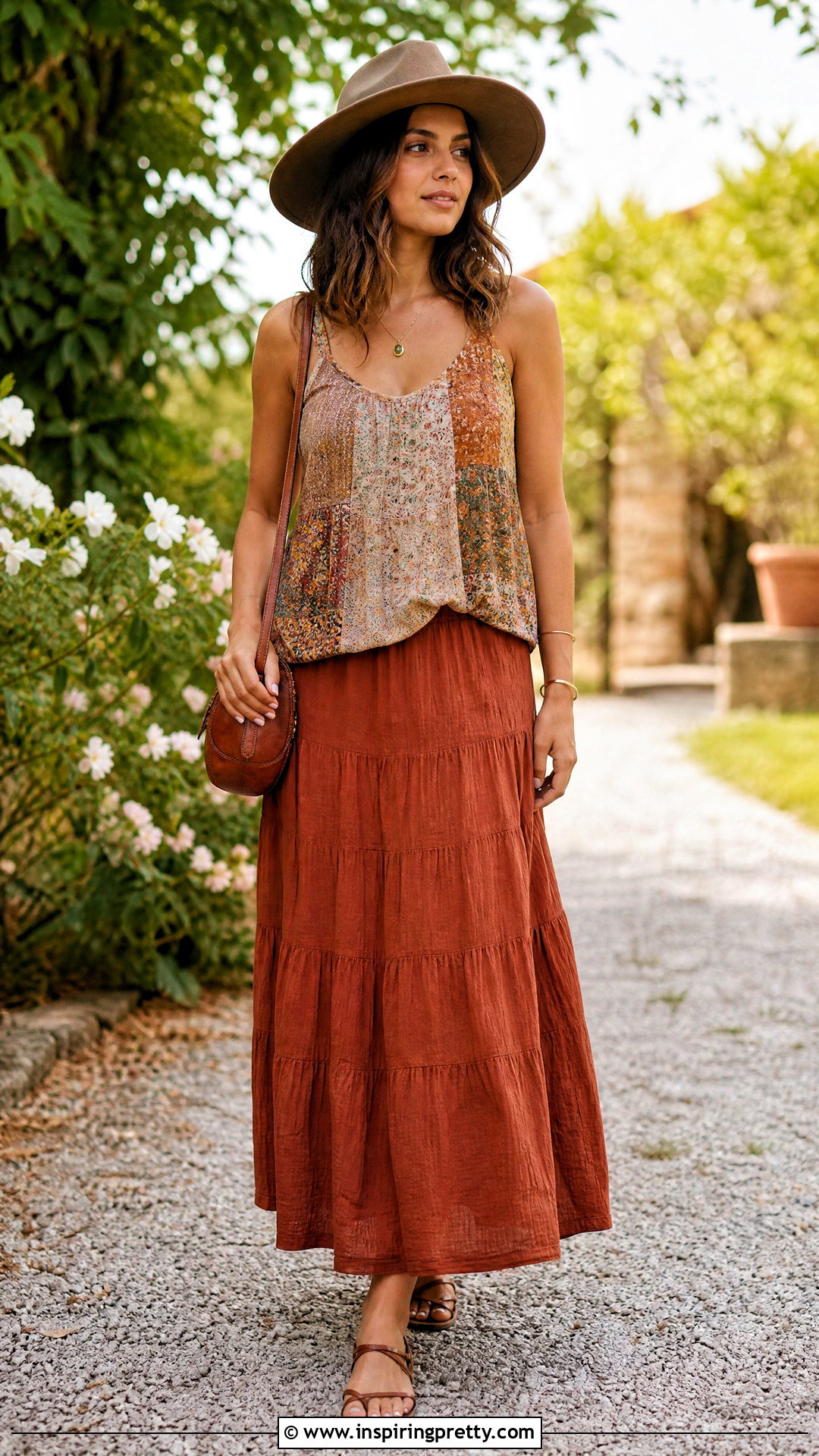 Patchwork Tank Top With a Tiered Maxi Skirt - 50 patchwork tank top outfit ideas