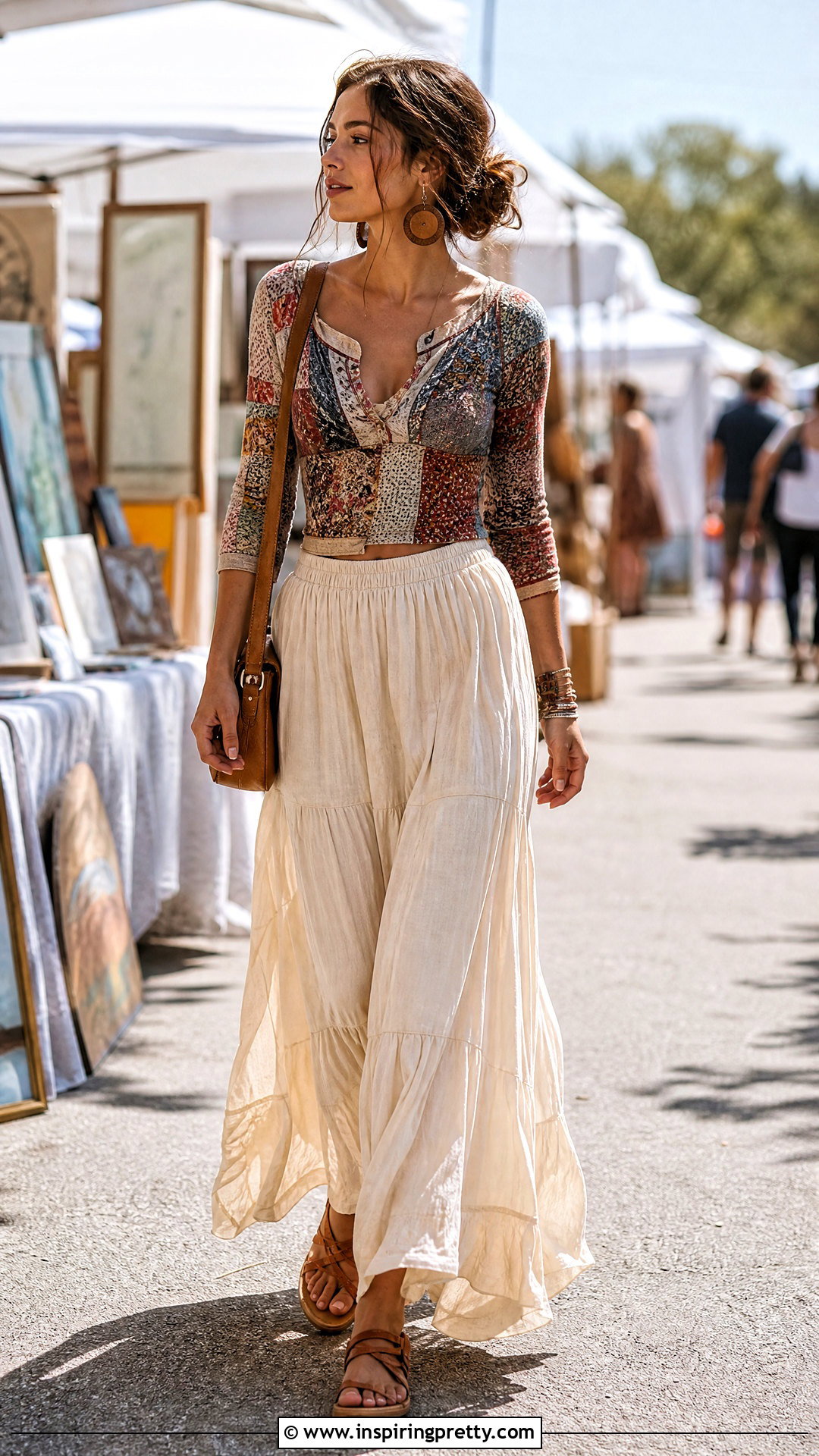Patchwork Top With Maxi Skirt - 50 patchwork top outfit ideas