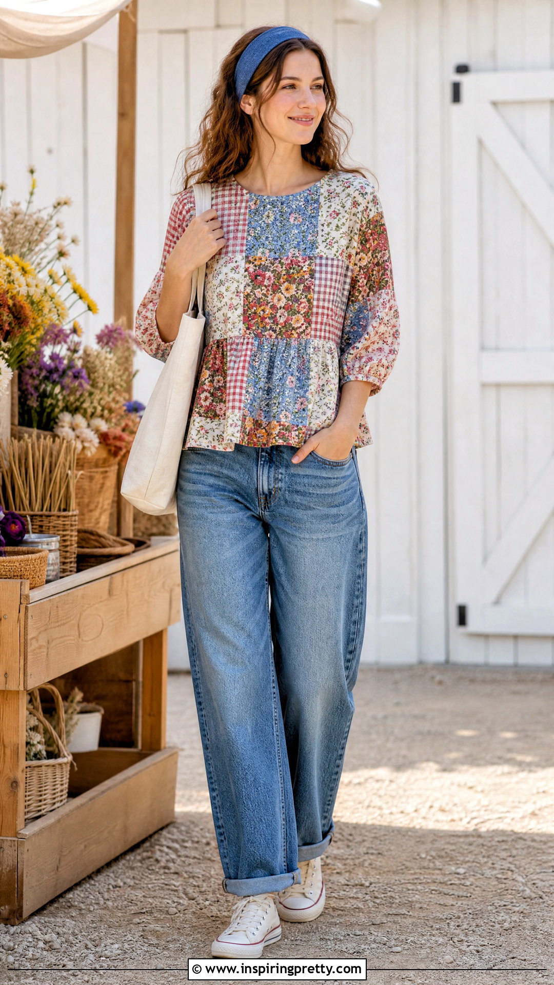 Patchwork Top With Relaxed Jeans - 50 girls top designs