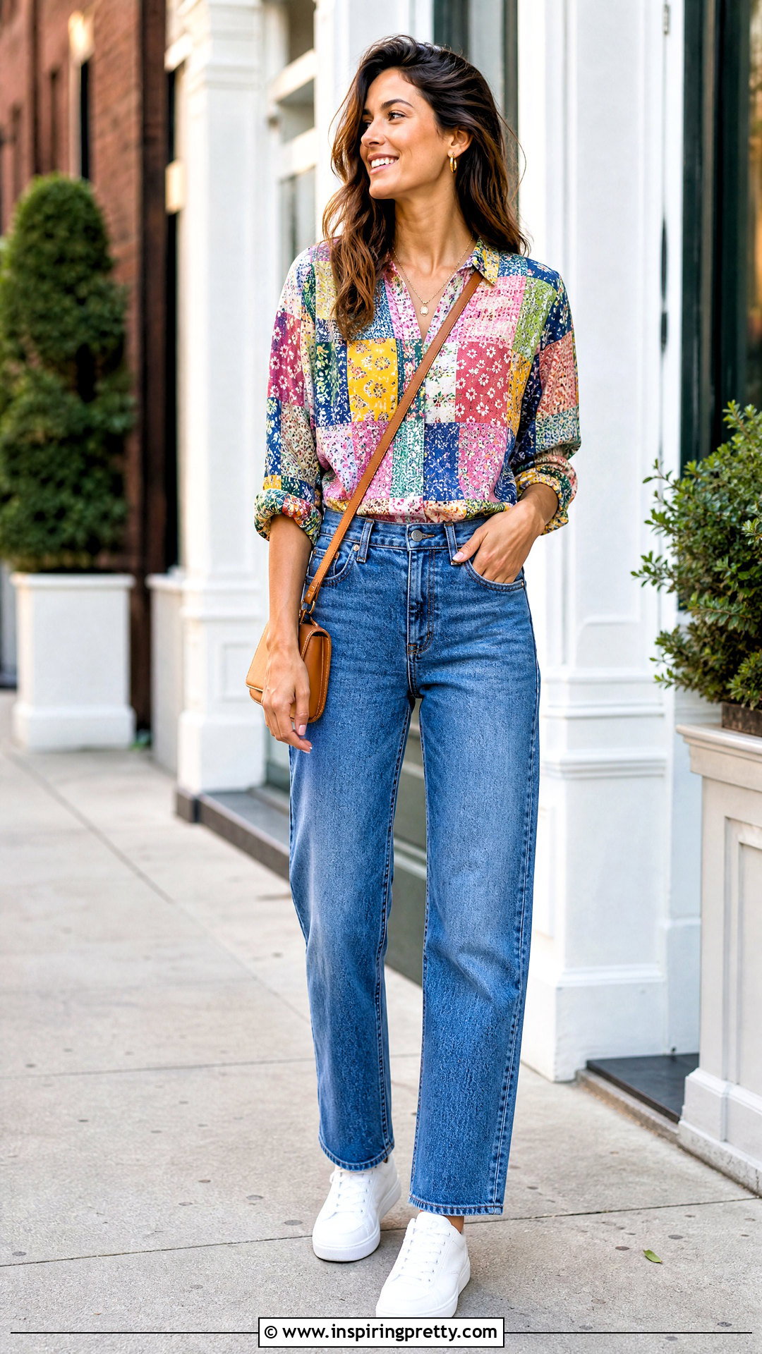 Patchwork Top With Straight Leg Jeans - 50 patchwork top outfit ideas