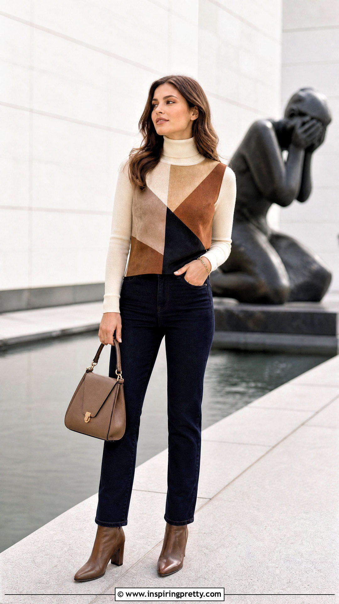 Patchwork Top With Turtleneck Layer - 50 patchwork top outfit ideas