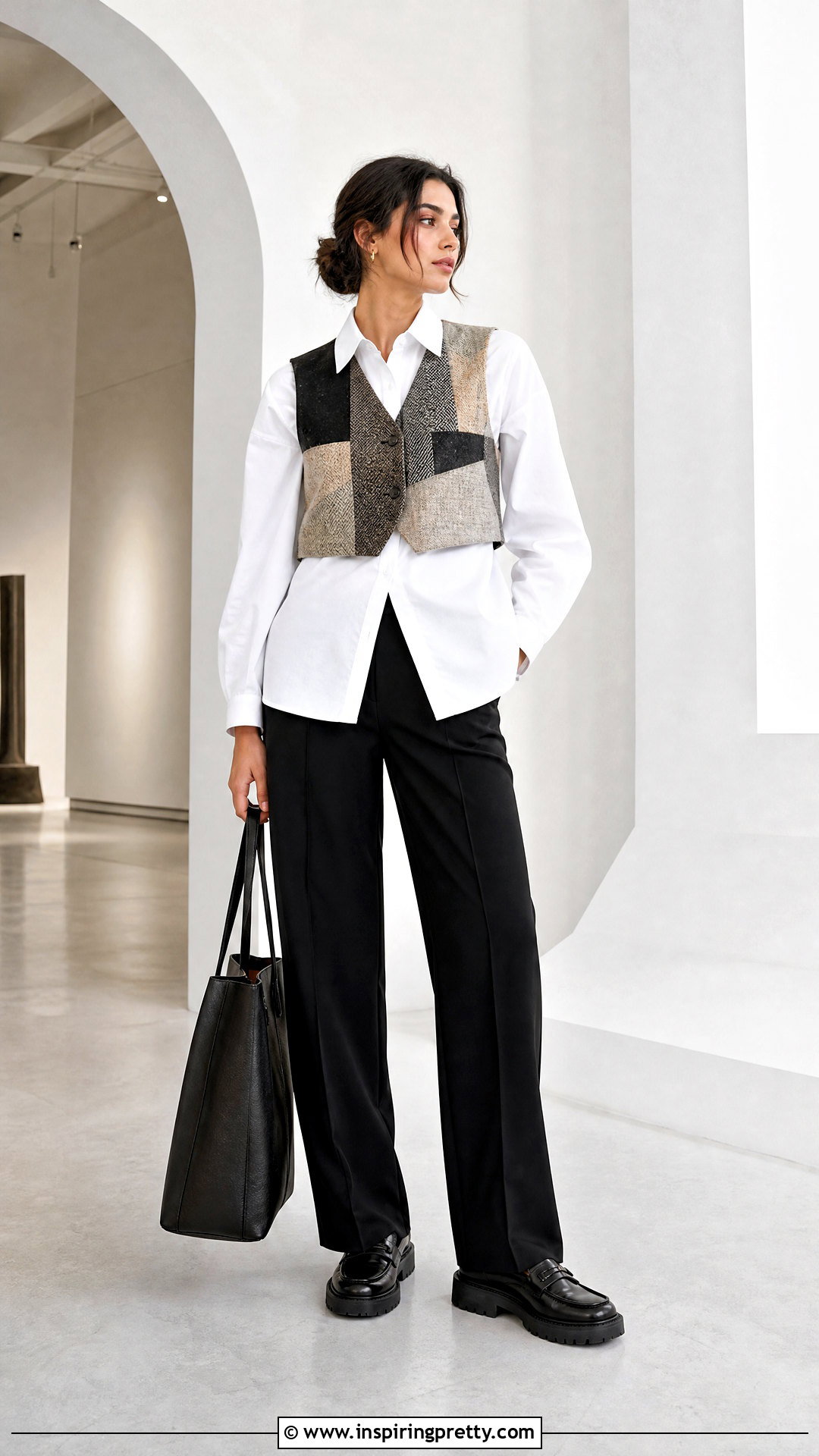 Patchwork Top With White Button Down Shirt - 50 patchwork top outfit ideas