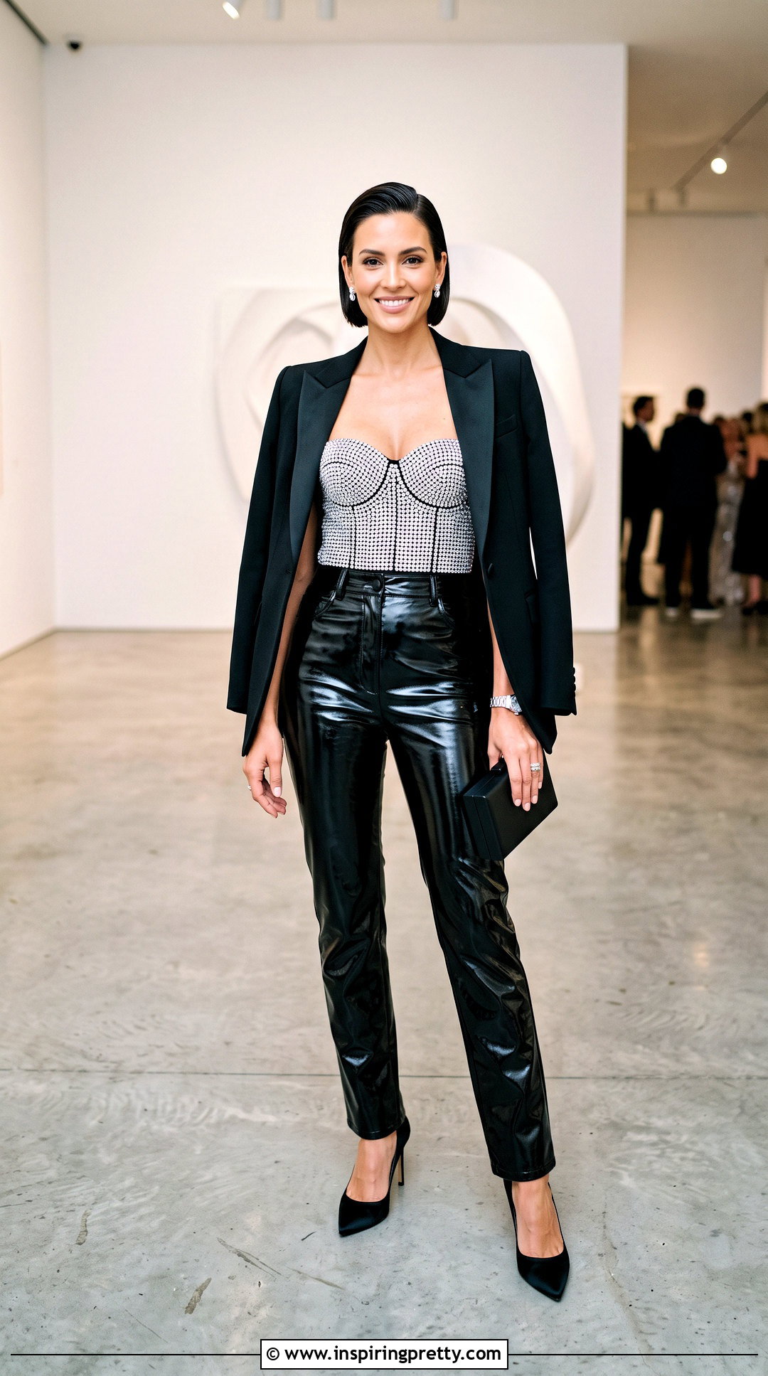 Patent Leather Pants And Rhinestone Bustier Top - 20 Leather Pants Rhinestone Tops