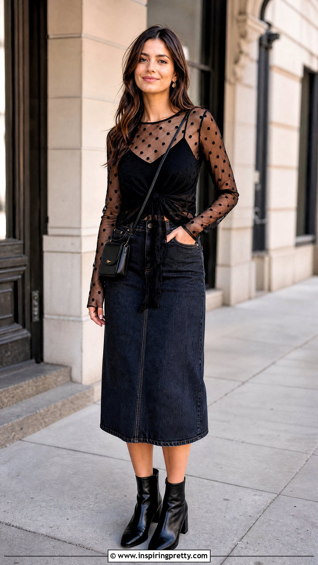 Patterned Panty Hose Top With Denim Skirt - 25 panty hose top diy ideas