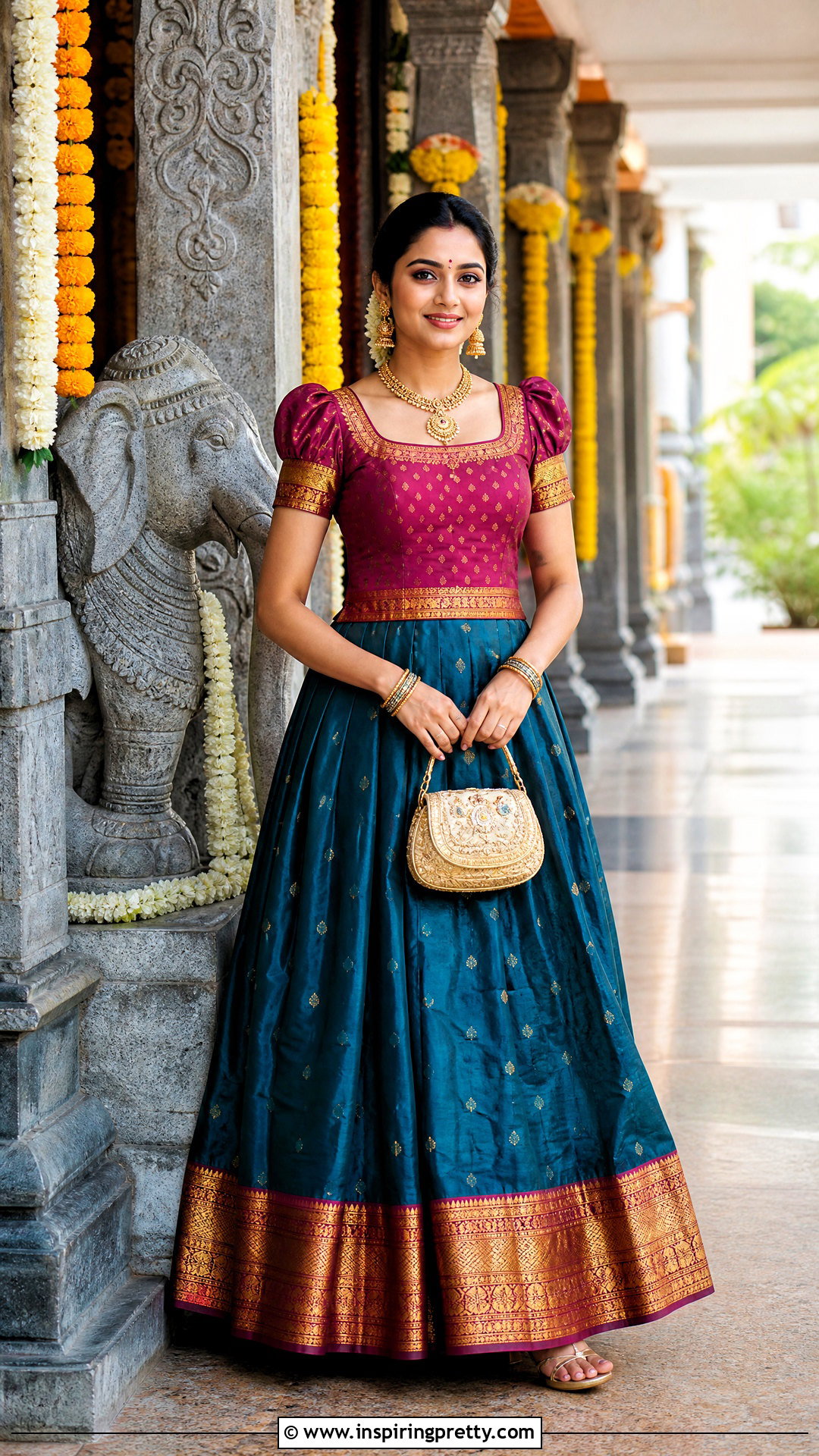Pattu Pavadai With Silk Blouse - 50 traditional skirt and top outfits