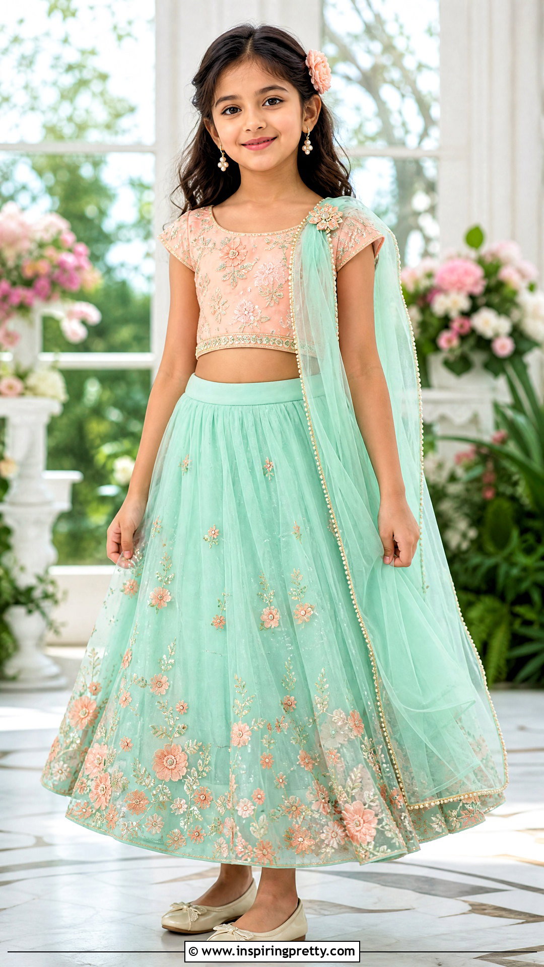 Peach And Mint Kids Crop Top Lehenga - 50 kids crop top lehenga designs