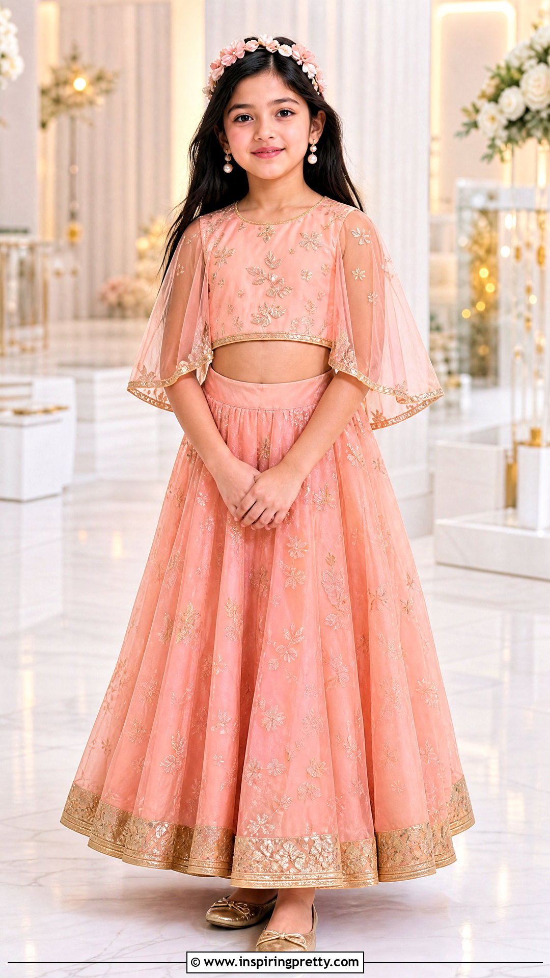 Peach Cape Kids Crop Top Lehenga - 50 kids crop top lehenga designs