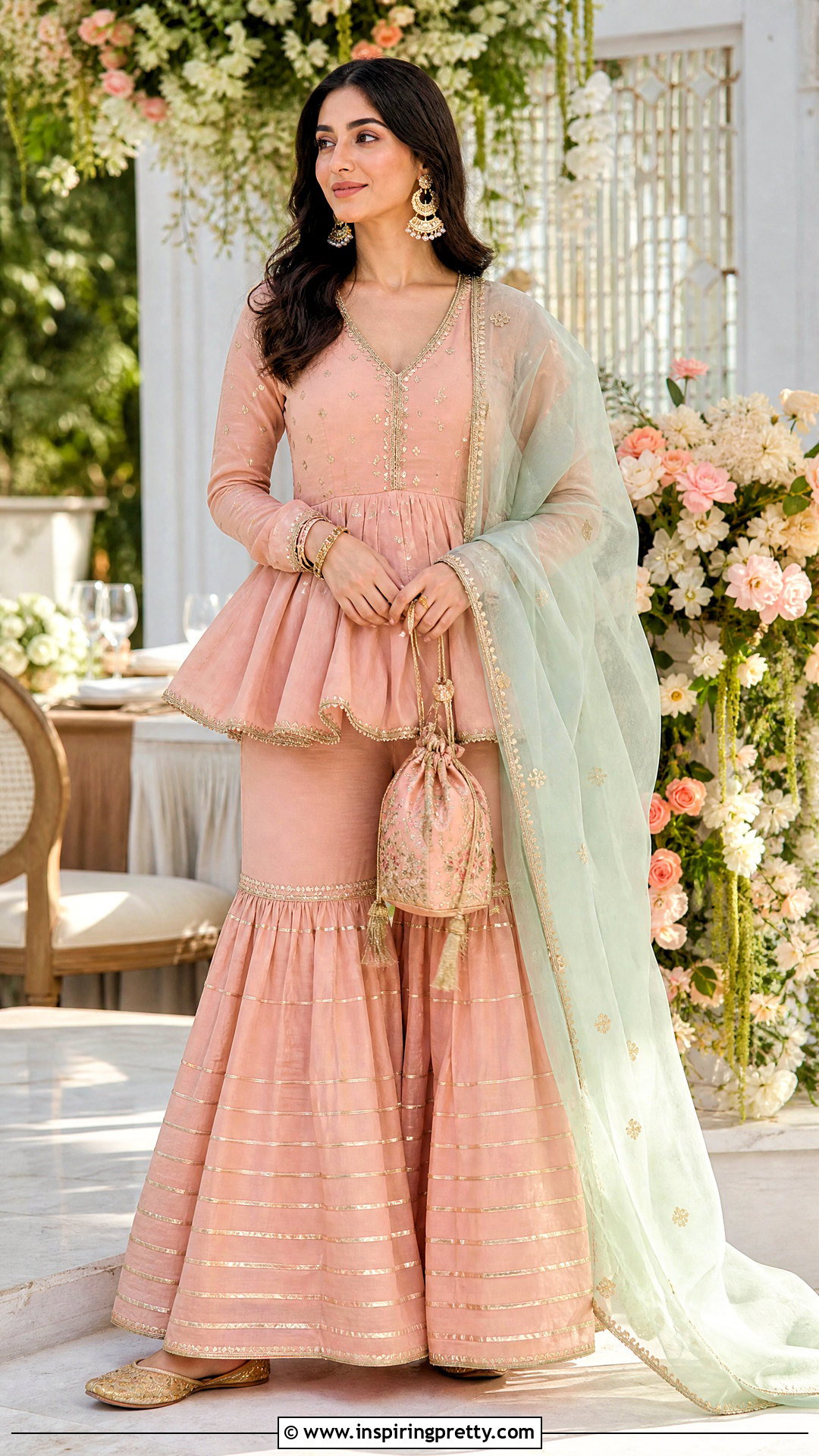 Peach Peplum Top With Gota Sharara - 50 peplum top with sharara outfit ideas