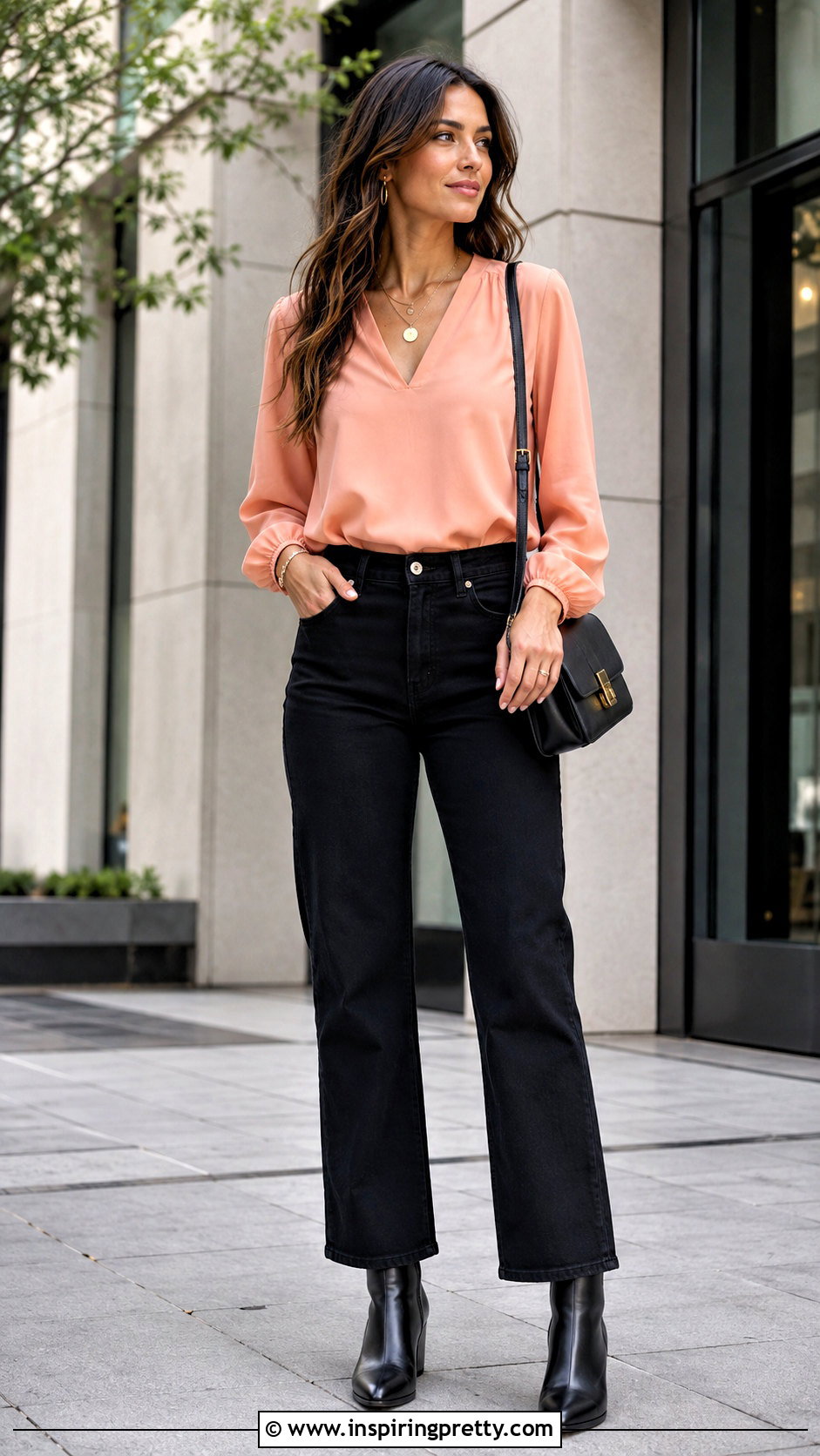 Peach Top With Black Jeans Outfit - 50 peach top outfits