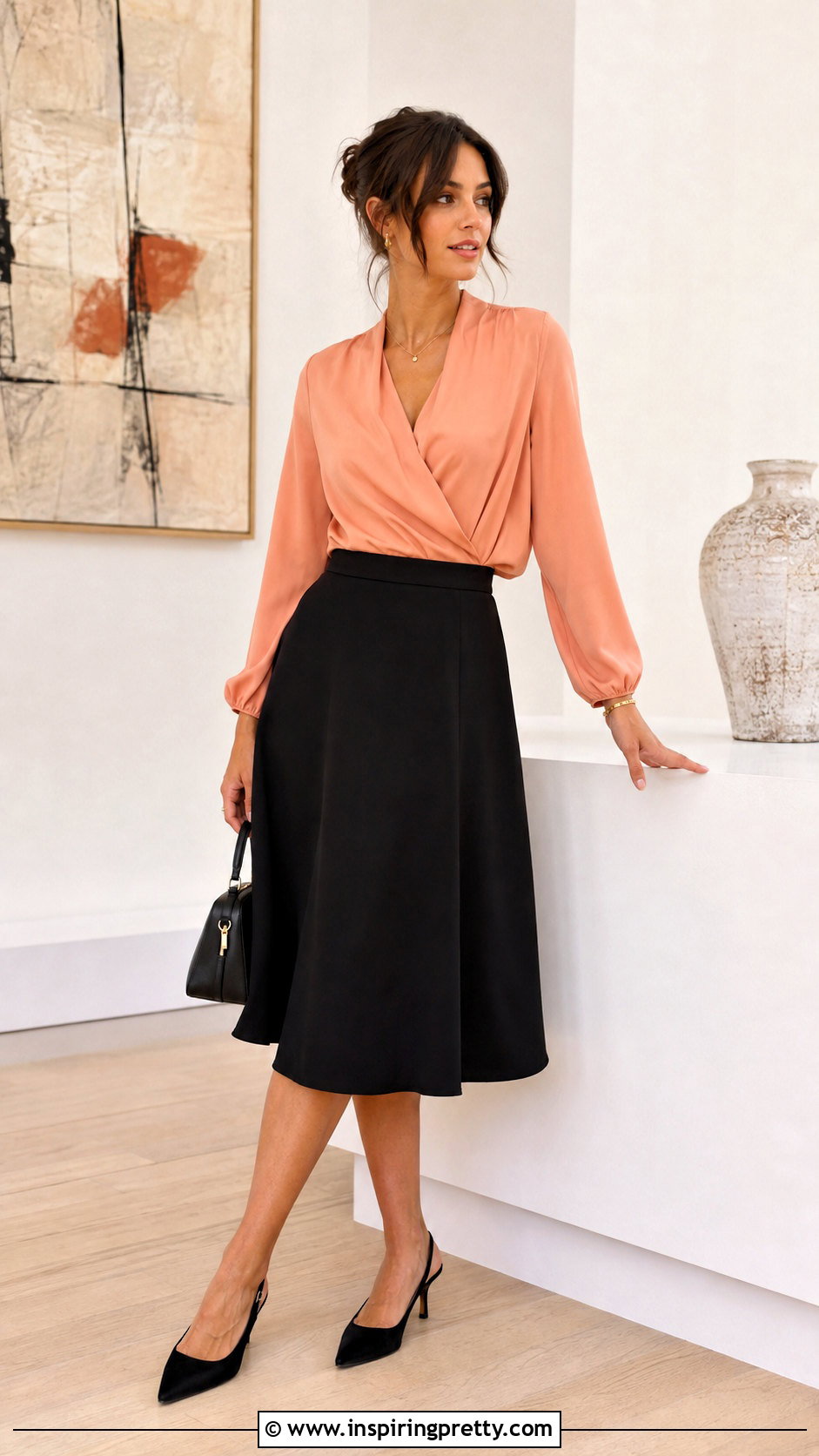 Peach Top With Black Skirt Outfit - 50 peach top outfits