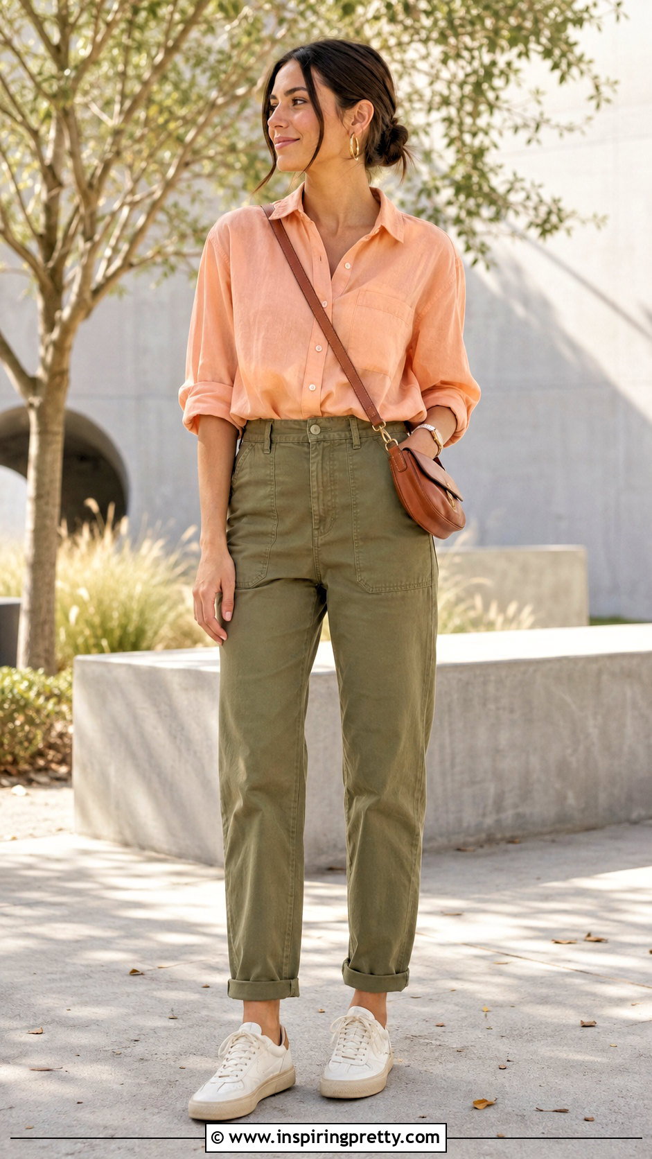 Peach Top With Olive Pants Outfit - 50 peach top outfits