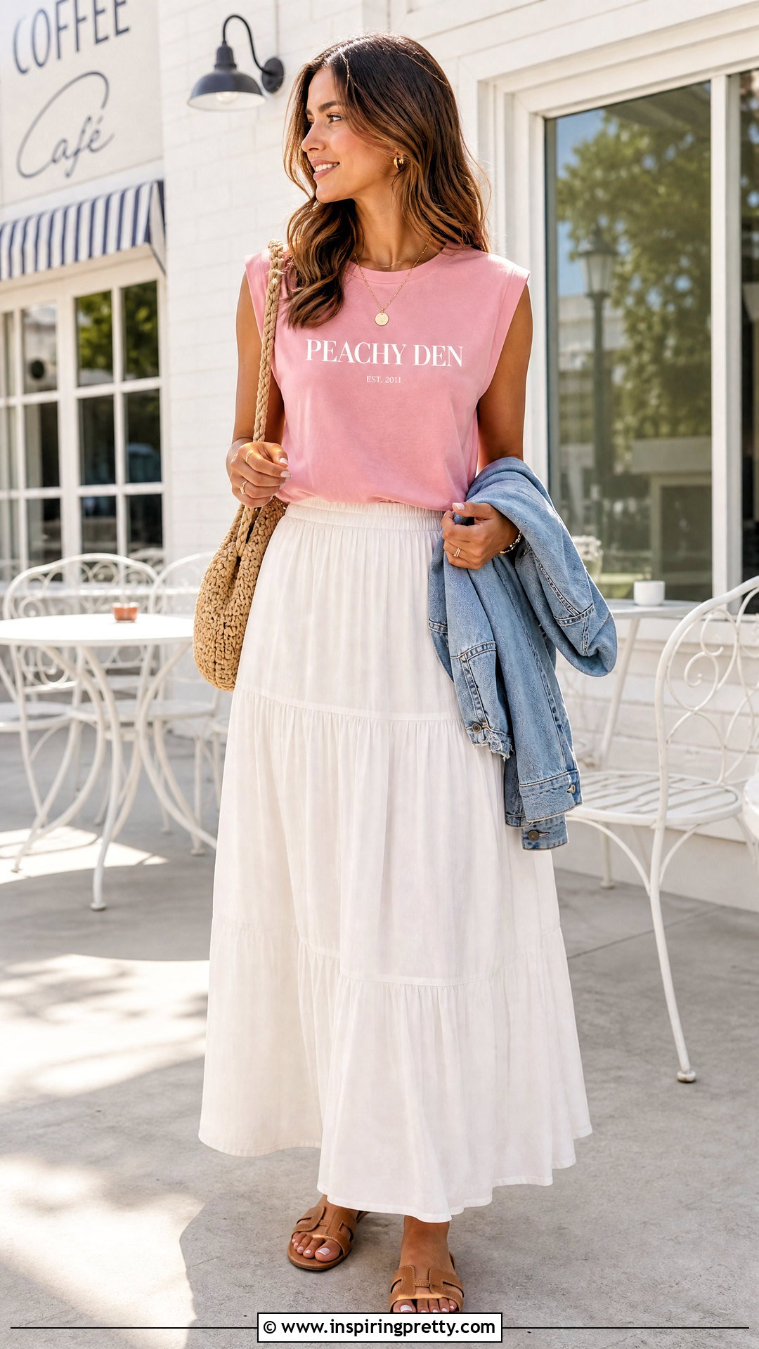 Peachy Den Pink Top With White Maxi Skirt - 20 peachy den pink top outfit ideas