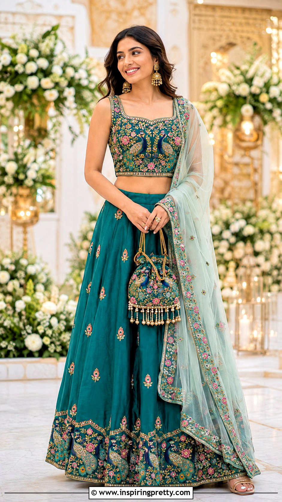 Peacock Embroidered Crop Top With Lehenga - 50 traditional crop top designs