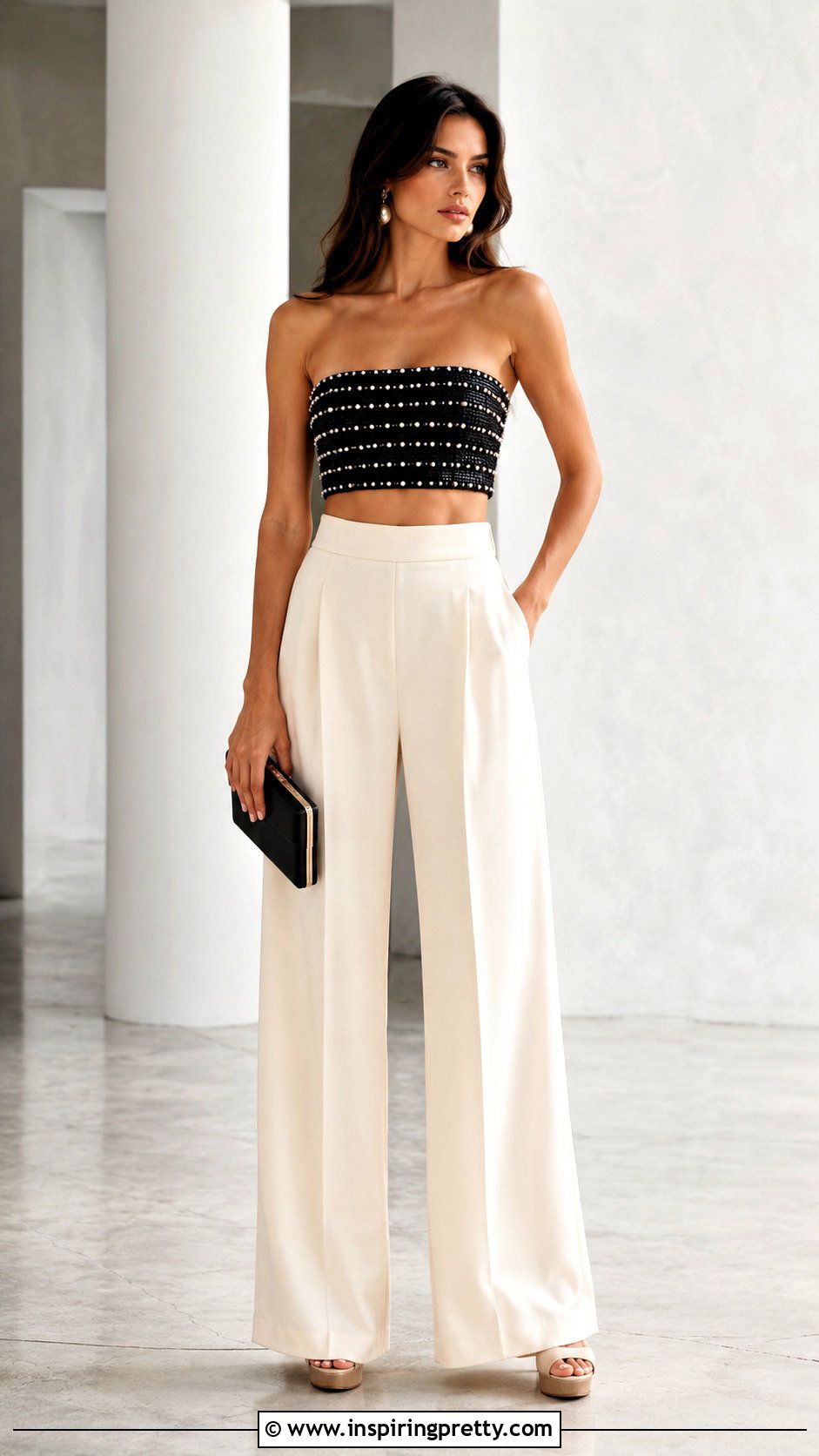 Pearl Bandeau Crop Top With Palazzo Pants - 25 pearl crop top diy ideas