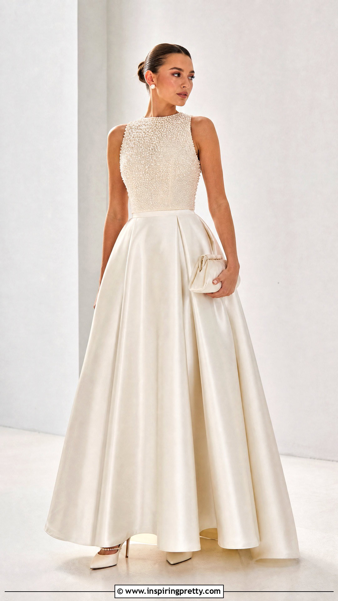 Pearl Beaded Bridal Top With Satin Skirt - 50 beaded top diy ideas