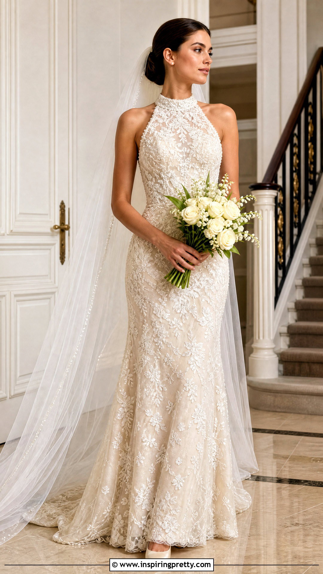 Pearl Beaded Lace Halter Wedding Dress - 25 Lace Halter Top Wedding Dress outfit ideas