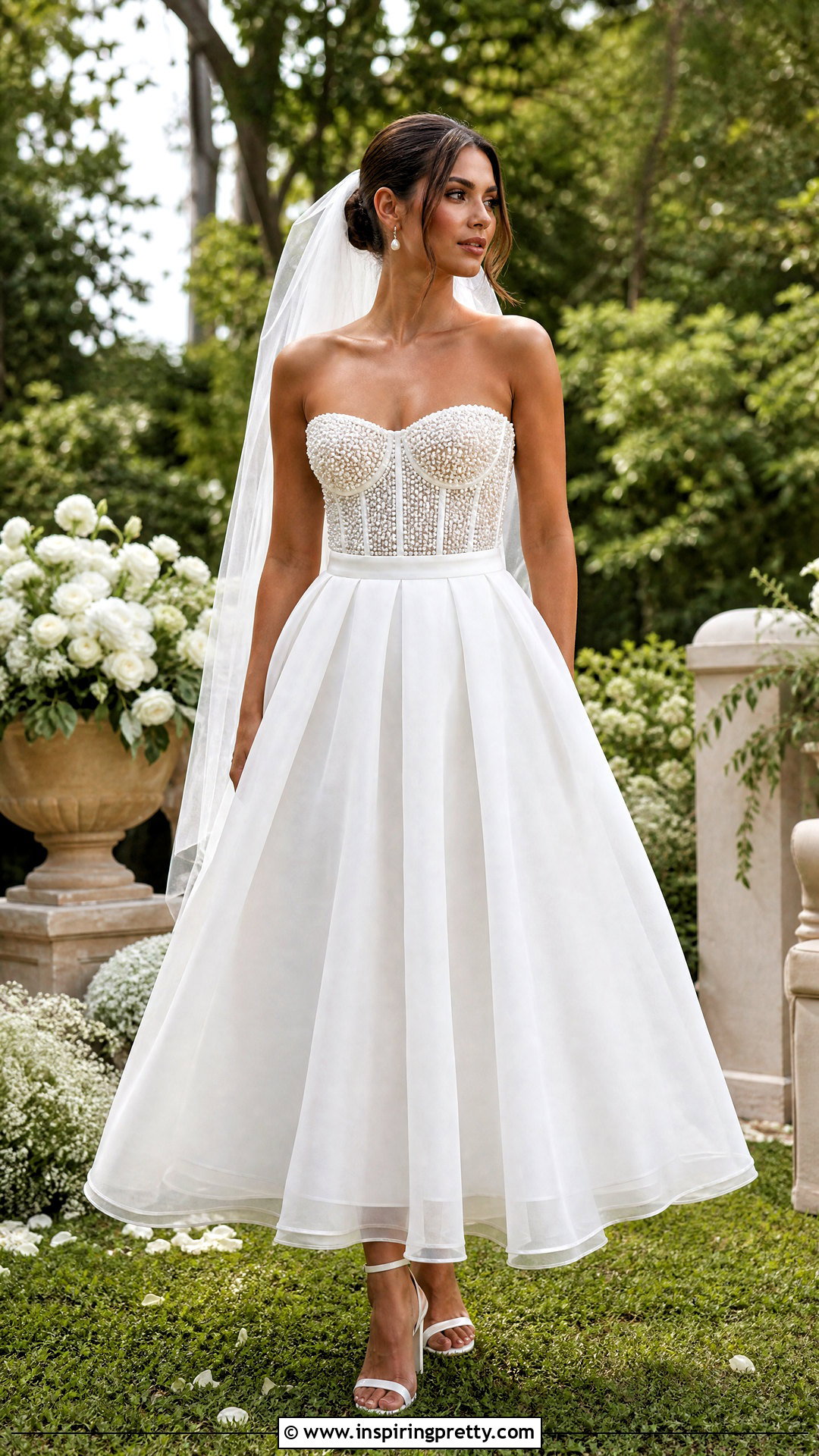 Pearl Bridal Bustier With Organza Skirt - 25 bridal skirts and tops outfit ideas