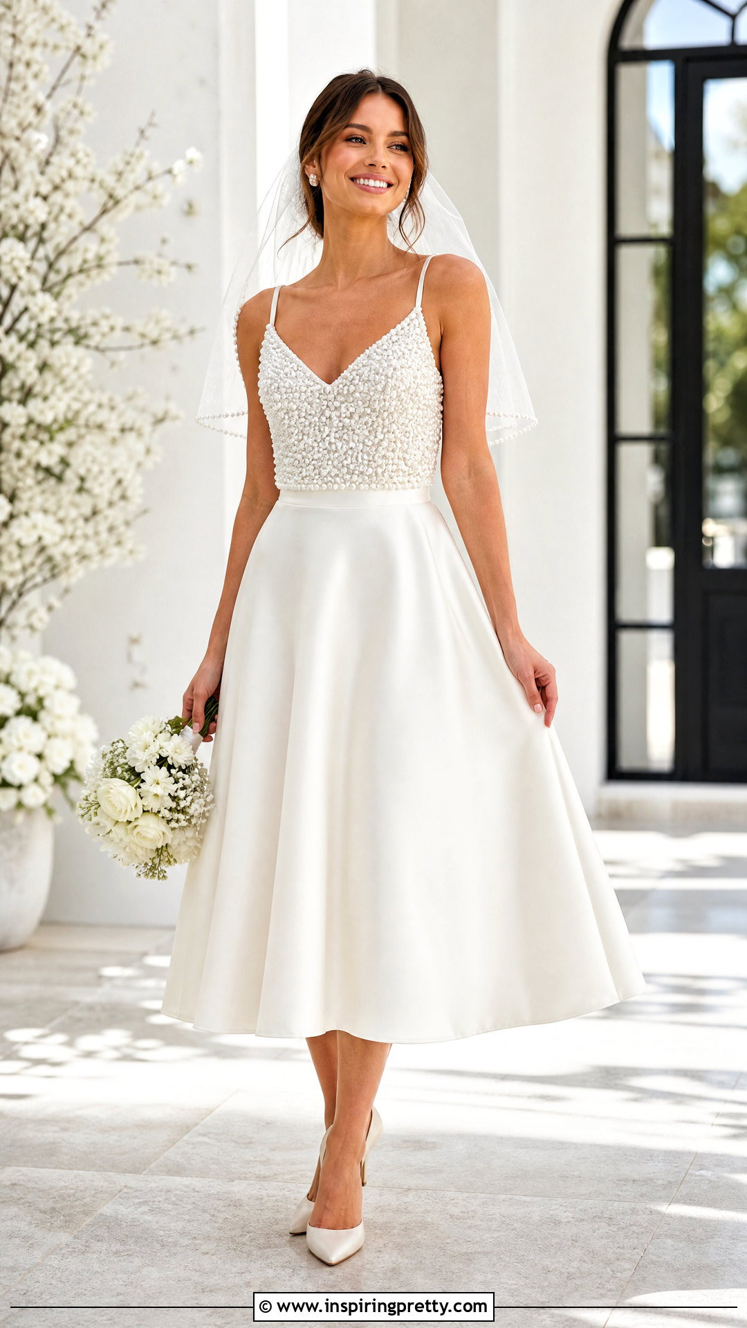 Pearl Bridal Cami Top With Tea Length Skirt - 20 Bridal Cami Top outfit ideas