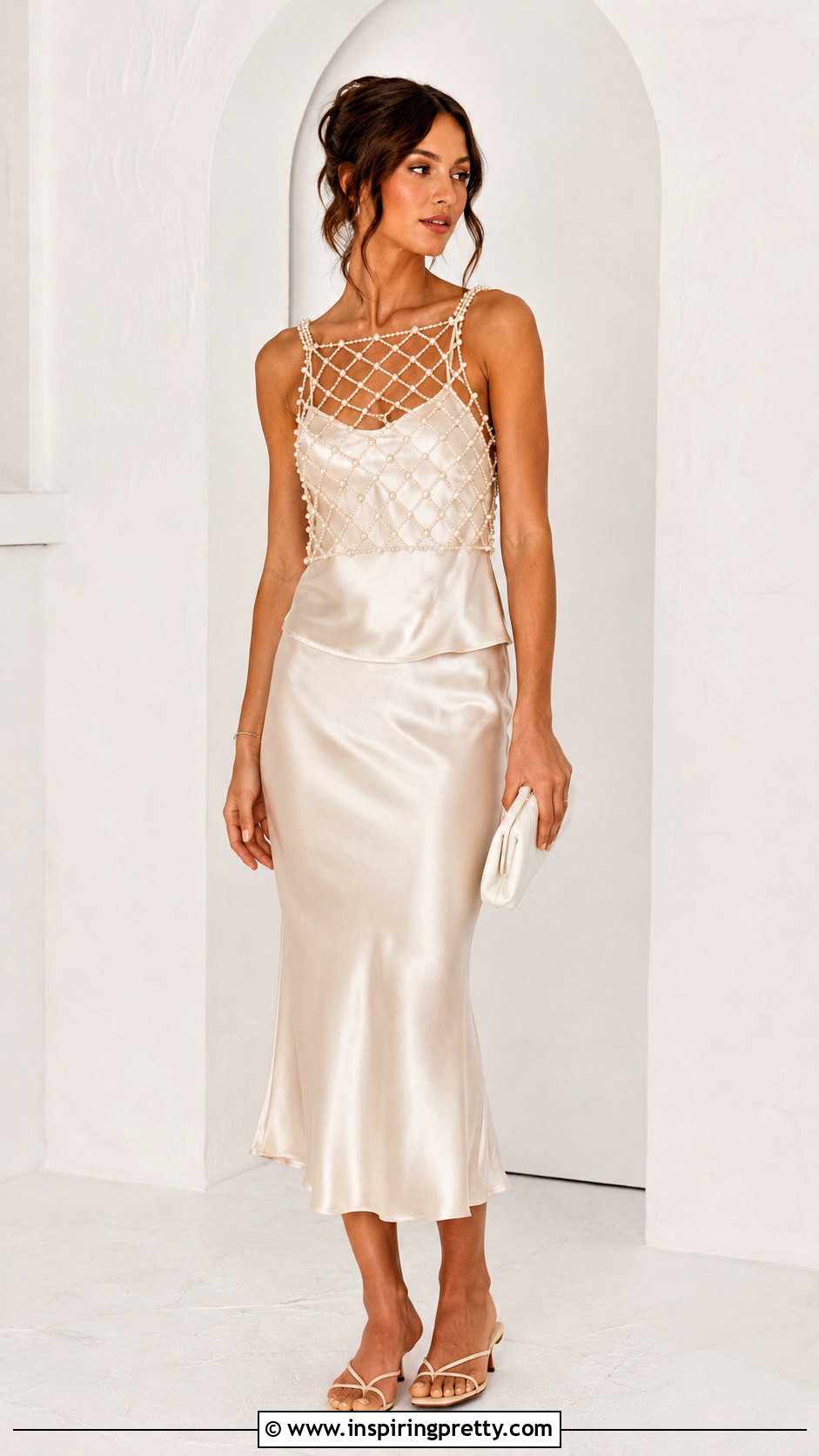 Pearl Chain Crop Top With Slip Skirt - 25 pearl crop top diy ideas