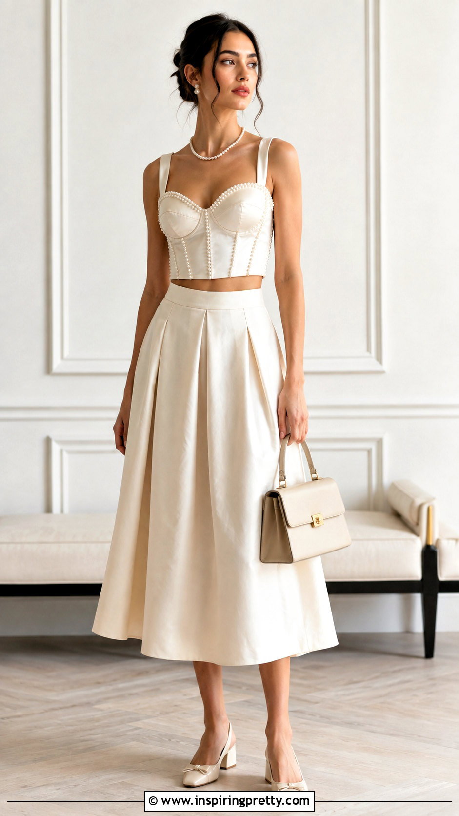 Pearl Corset Crop Top With Midi Skirt - 25 pearl crop top diy ideas