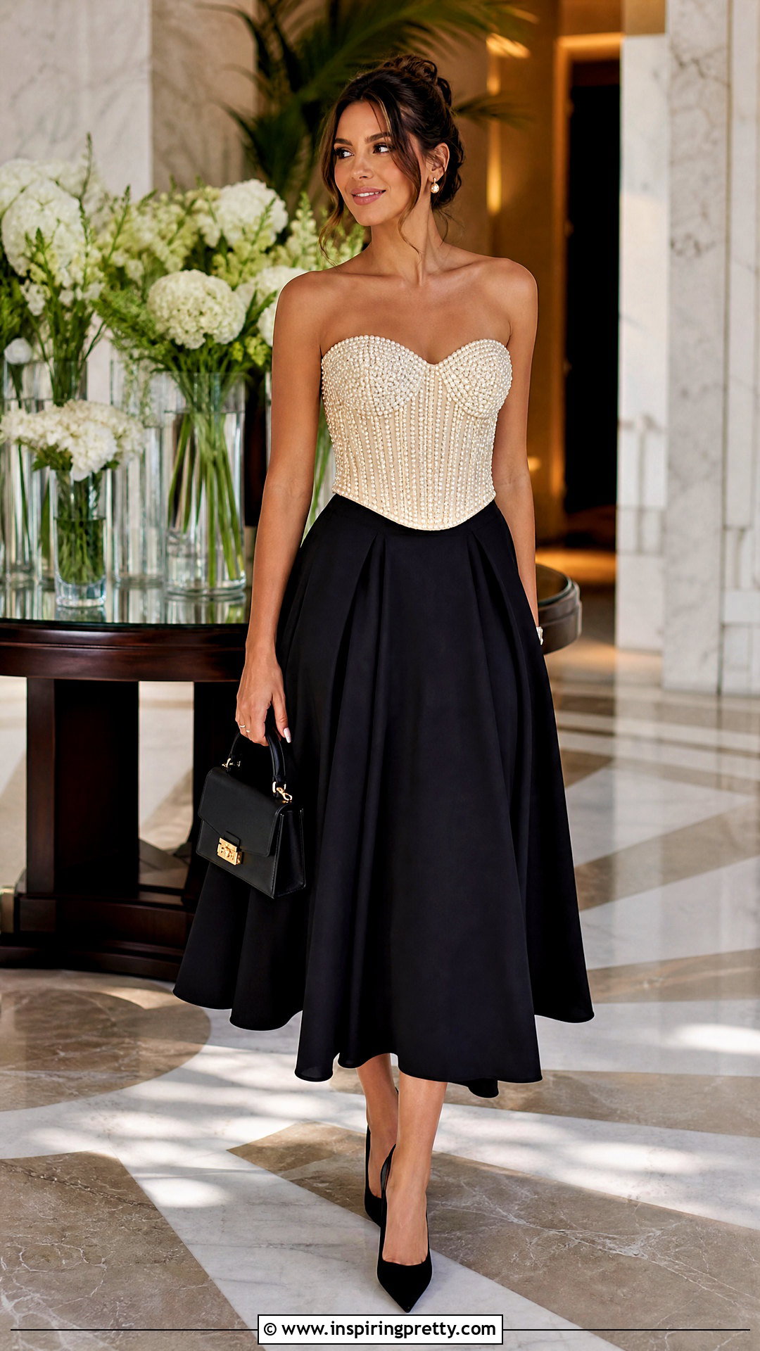 Pearl Corset Top With A Line Skirt - 25 top made of pearls