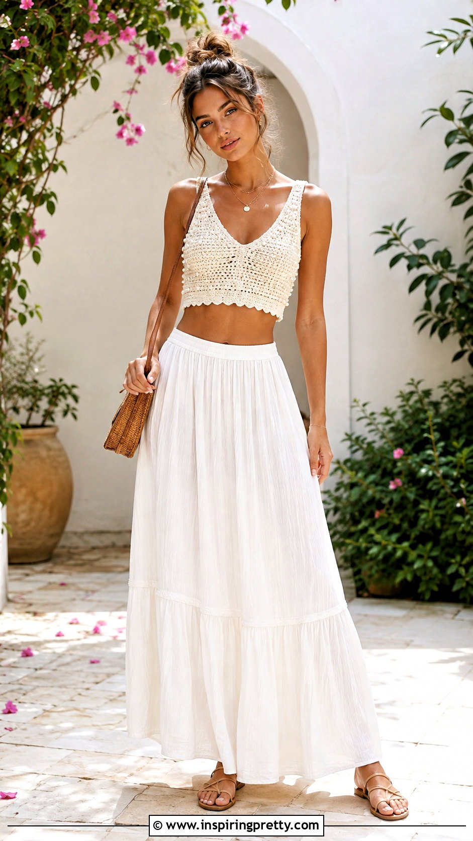 Pearl Crochet Crop Top With Maxi Skirt - 25 pearl crop top diy ideas