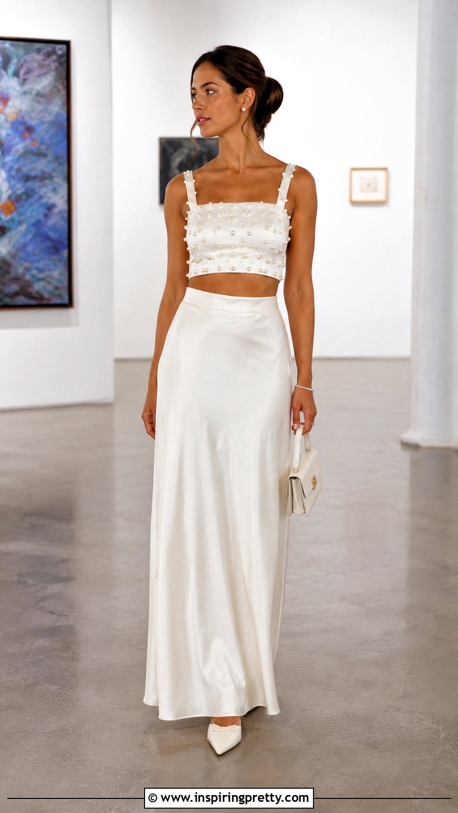 Pearl Crop Top With Satin Maxi Skirt - 25 pearl crop top diy ideas