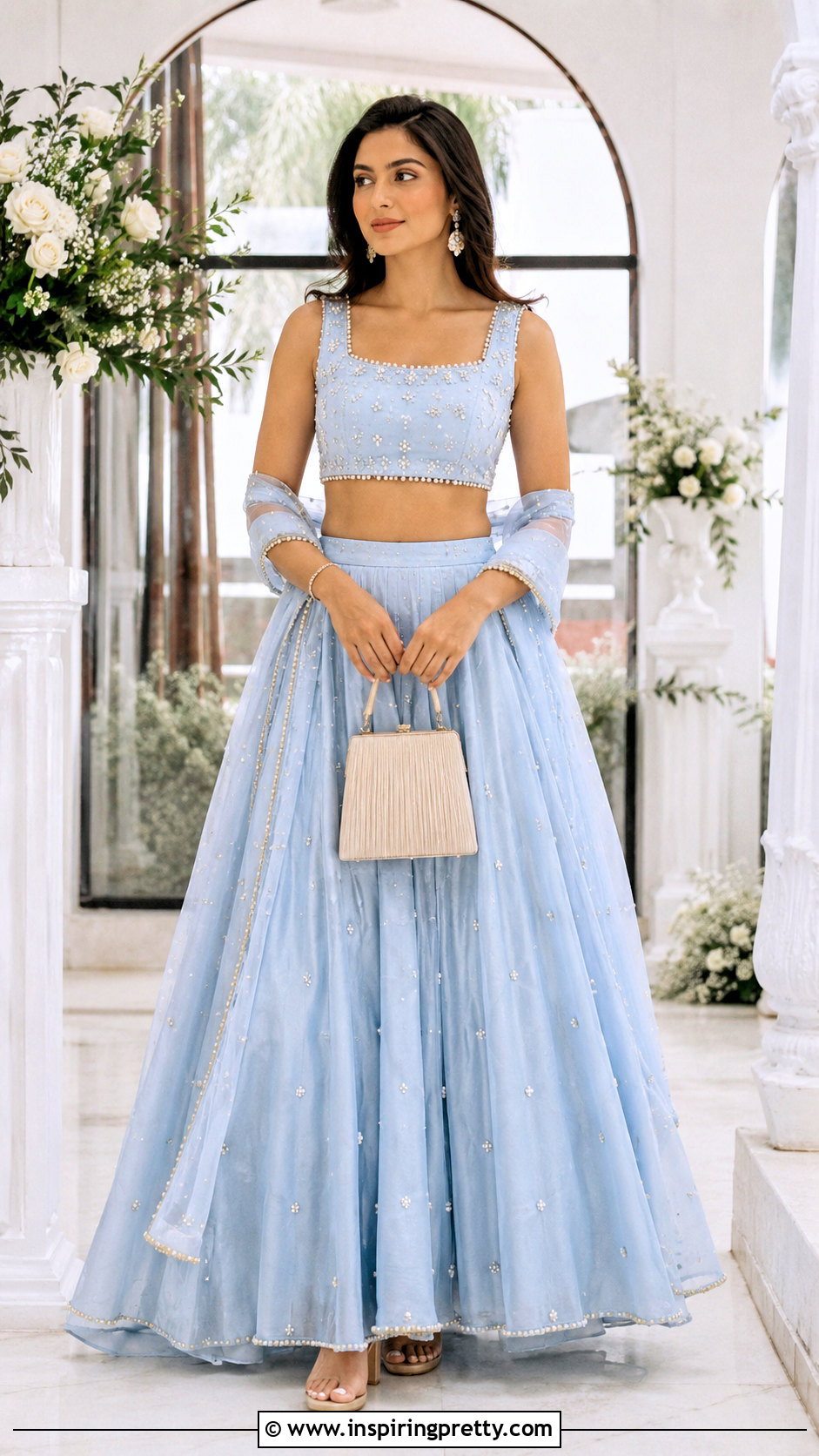 Pearl Embellished Crop Top Lehenga - 20 new design crop top lehenga ideas