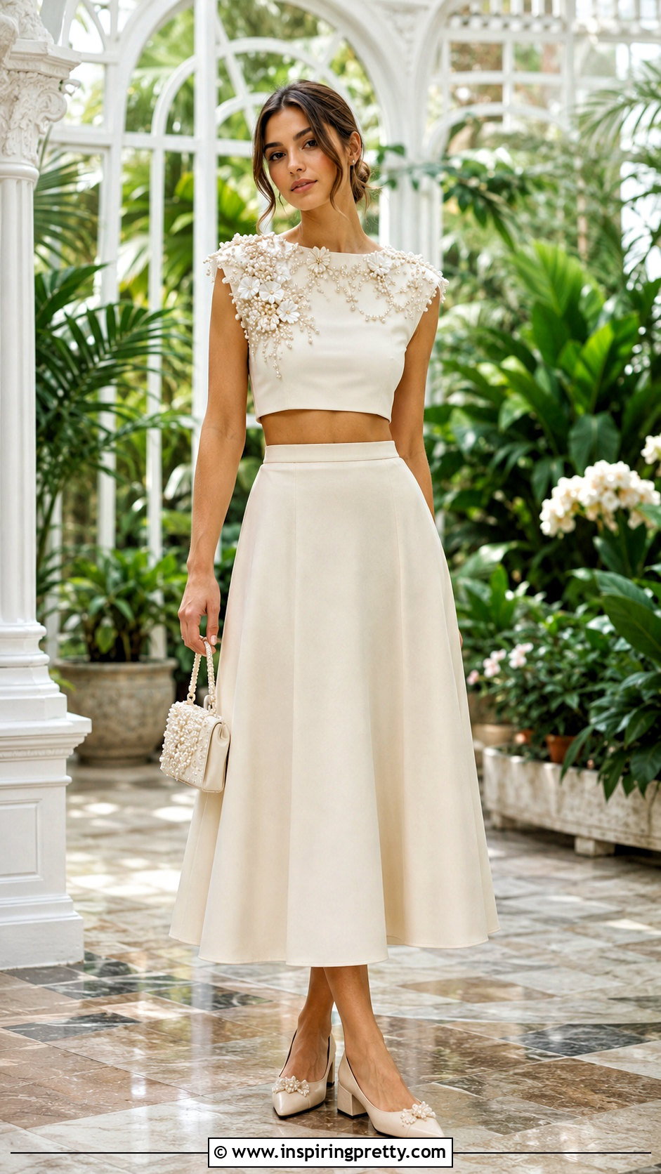 Pearl Flower Crop Top With A Line Skirt - 25 pearl crop top diy ideas