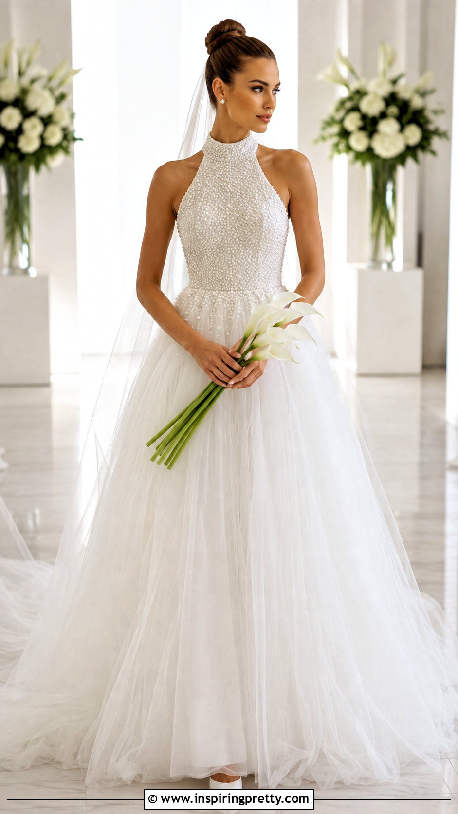Pearl Halter Ball Gown Wedding Dress With Tulle Veil - 25 Halter Top Ball Gown Wedding Dress outfit ideas