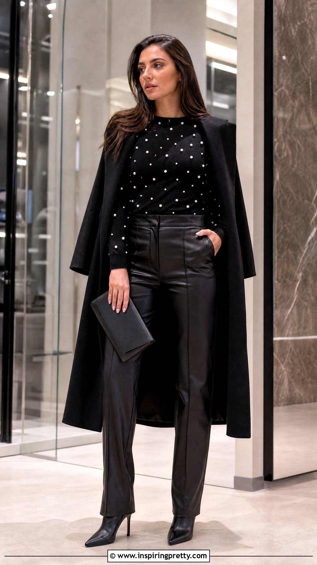 Pearl Long Sleeve Top With Leather Pants - 25 top made of pearls