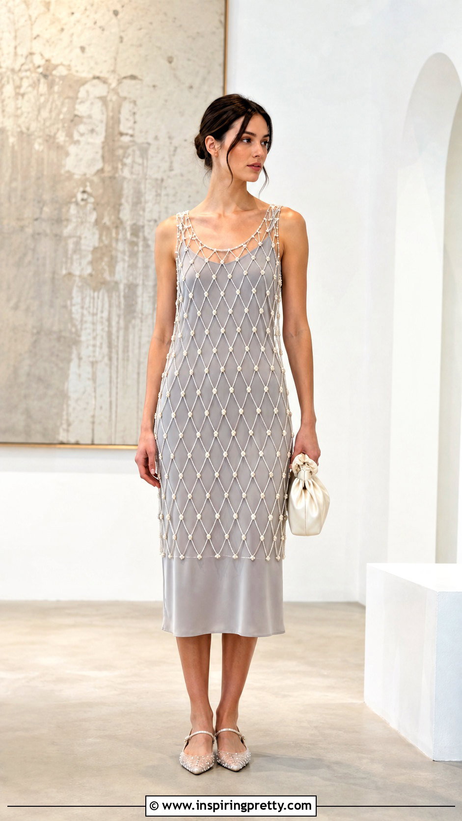 Pearl Net Crop Top With Slip Dress - 25 pearl crop top diy ideas