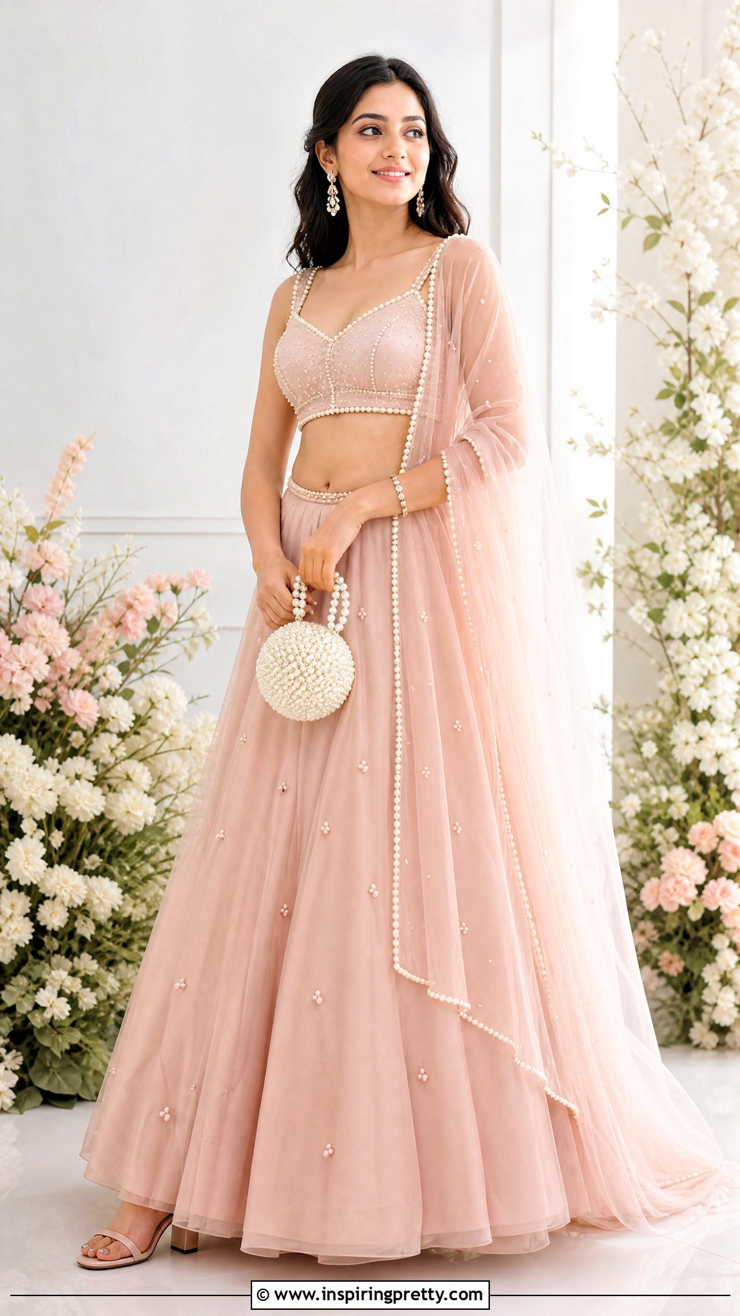 Pearl Organza Crop Top Lehenga Outfit - 50 organza crop top lehenga outfit ideas