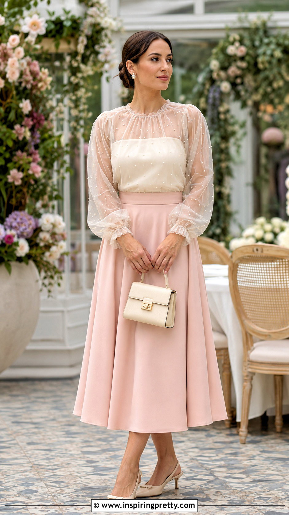 Pearl Organza Top With Flowing Midi Skirt - 50 organza top styles