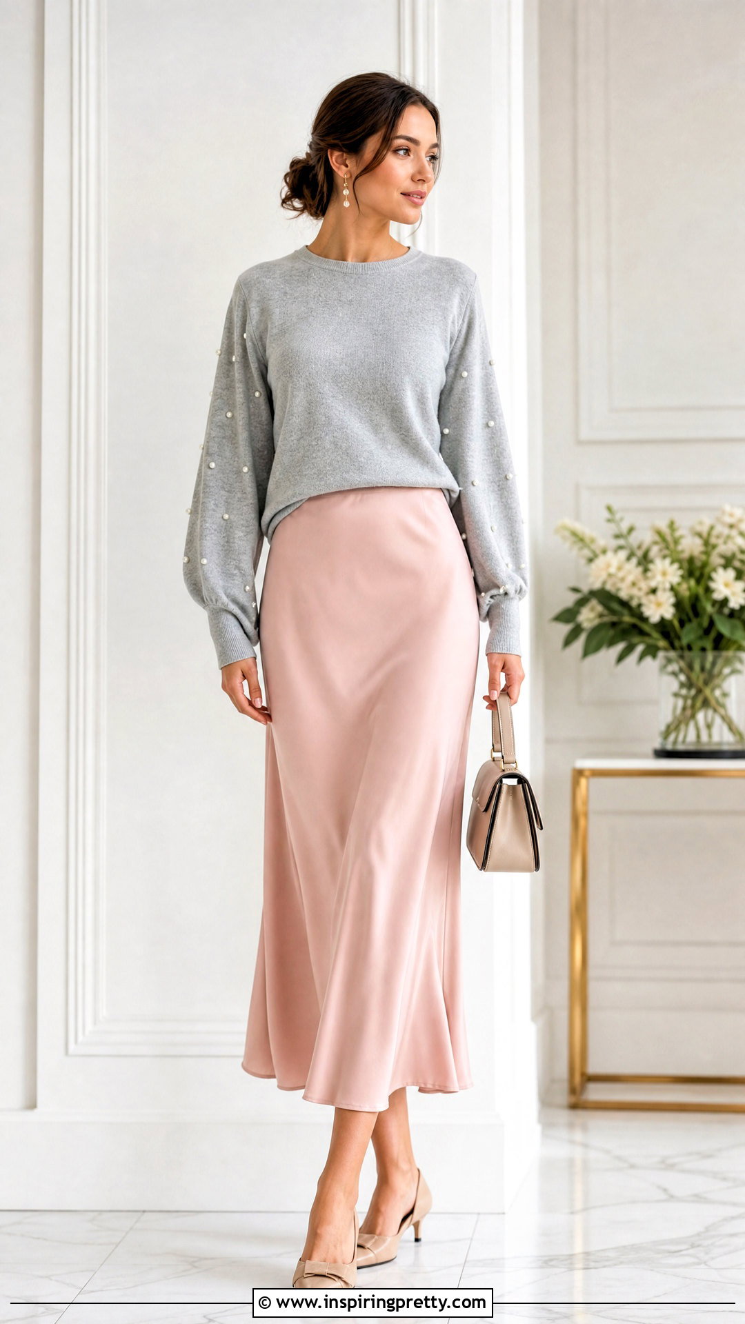 Pearl Sleeve Top With Satin Skirt - 50 beaded top diy ideas