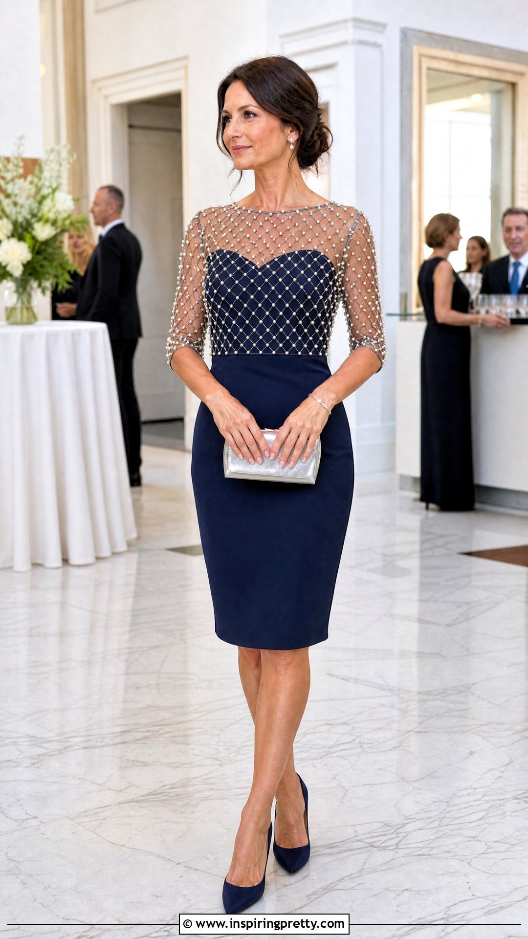 Pearl Top Over Navy Blue Dress - 20 Pearl Top Over Dress outfit ideas