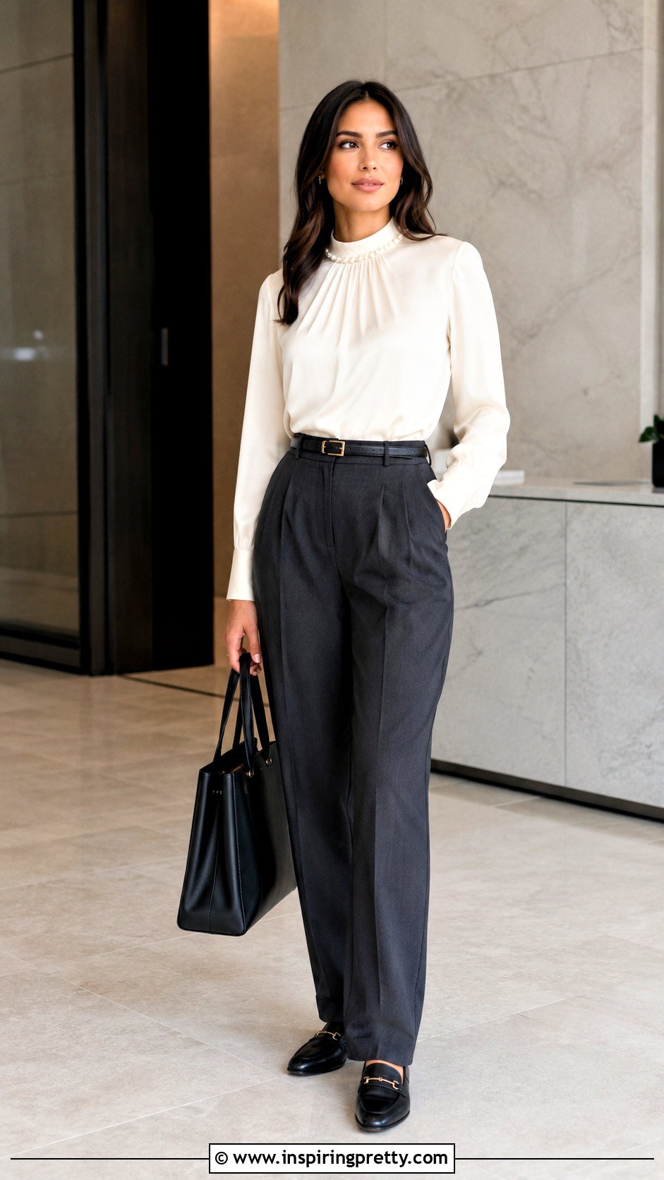 Pearl Top With Pleated Trousers - How To Style Pearl Tops (20 Ways)