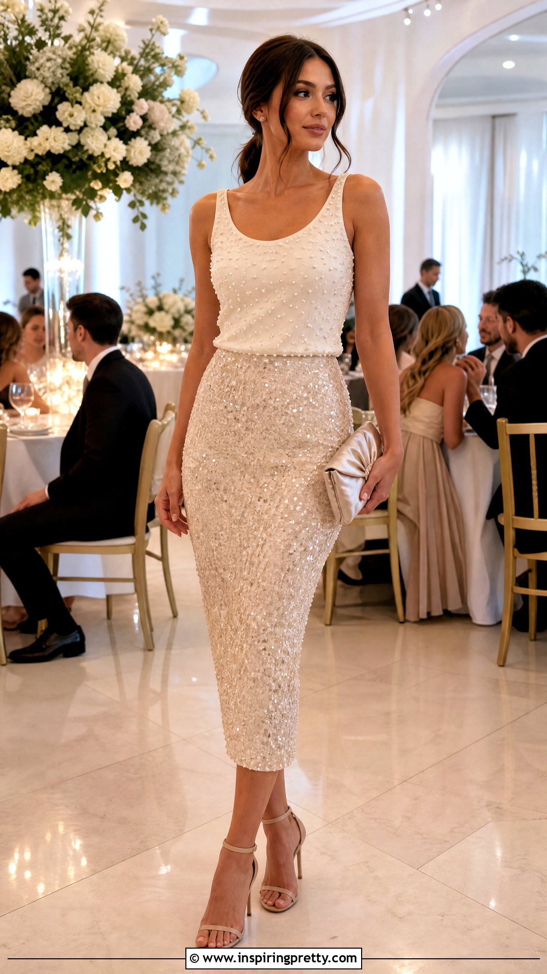 Pearl Top With Sequin Midi Skirt - 25 top made of pearls