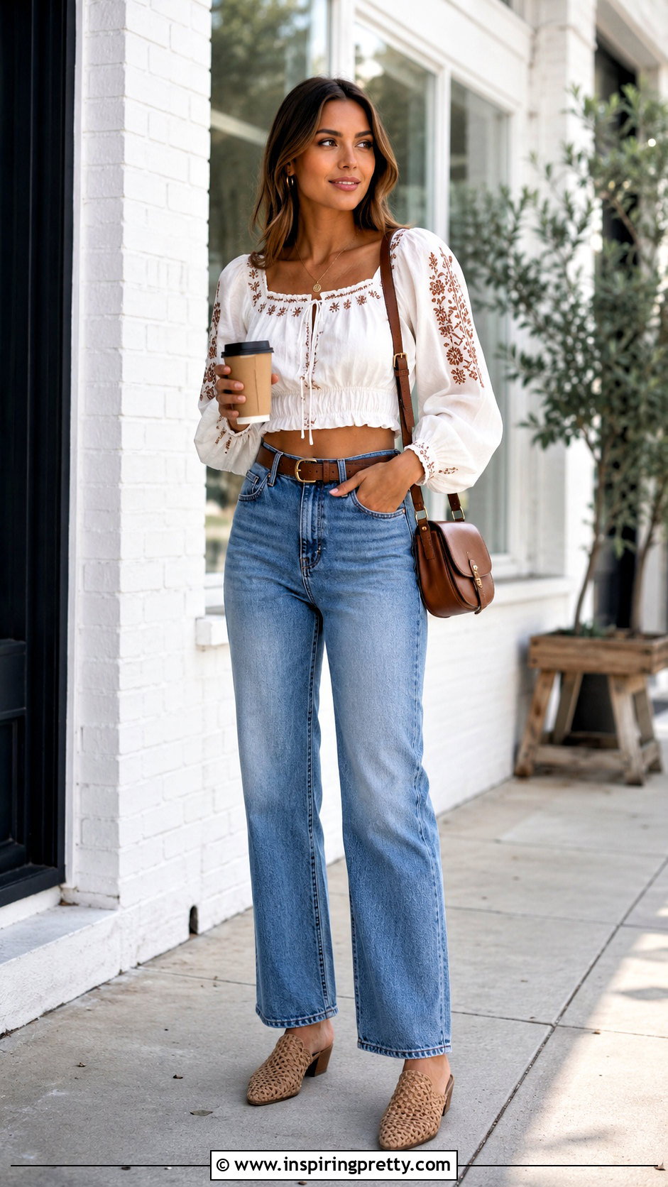 Peasant Bohemian Crop Top With High Waisted Jeans - 20 Bohemian Style Crop Top outfit ideas