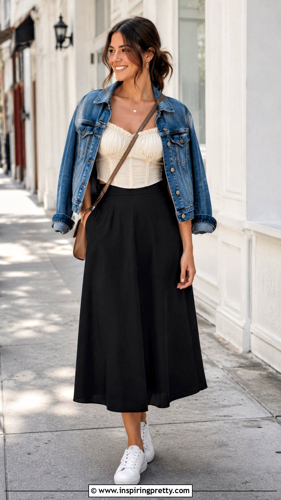 Peasant Corset Top With A Denim Jacket - 25 peasant corset top outfit ideas