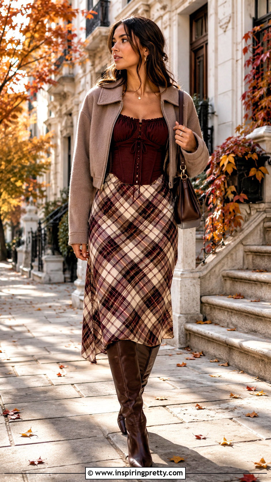 Peasant Corset Top With A Plaid Midi Skirt - 25 peasant corset top outfit ideas